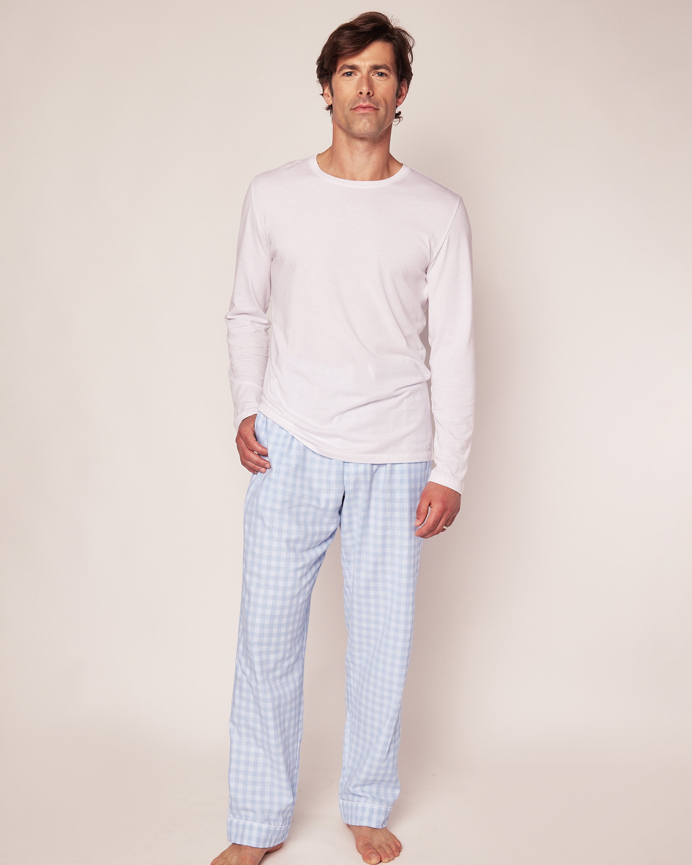 Men's Twill Pants in Light Blue Gingham