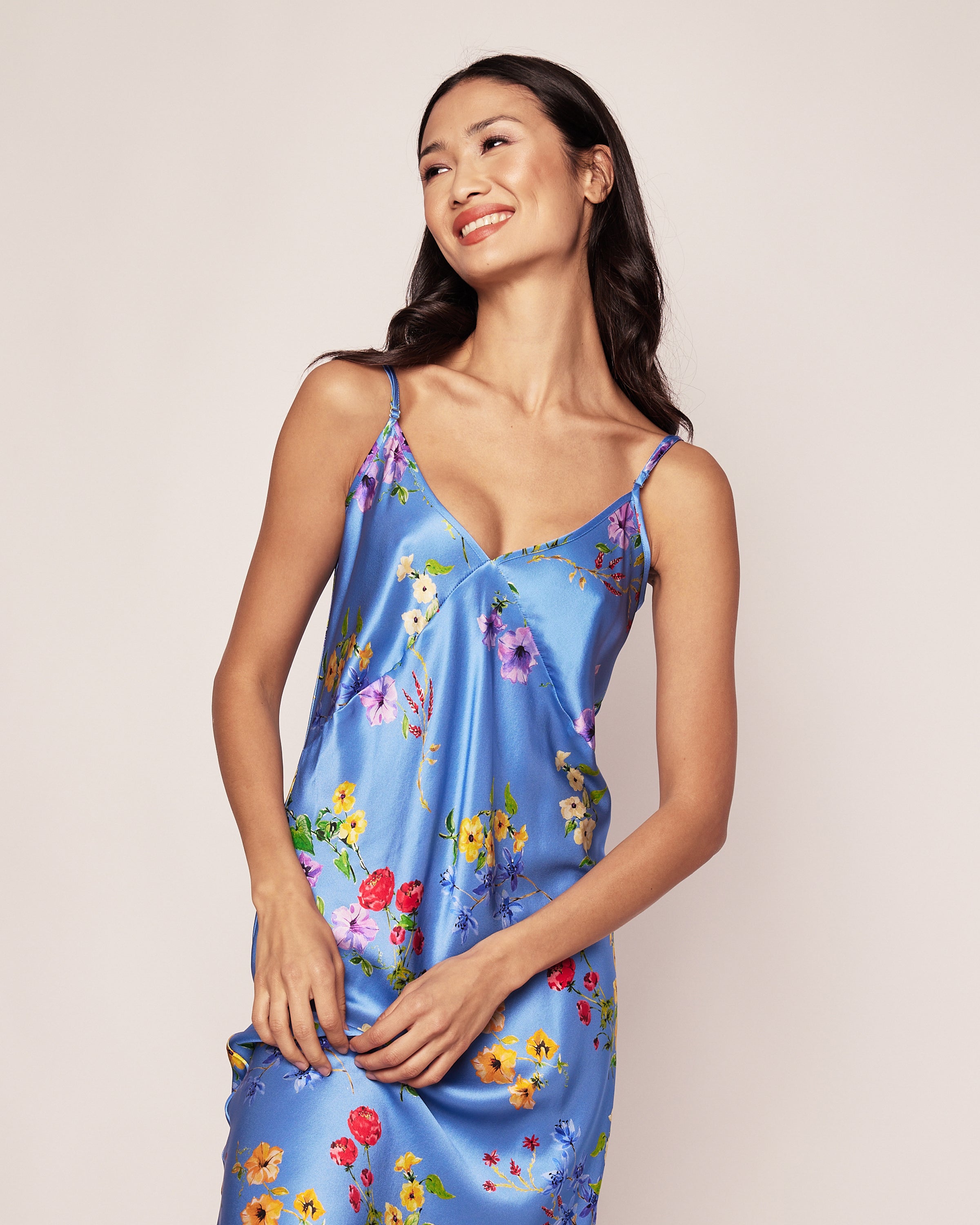 Women's Silk Cosette Nightgown in Azure Brilliant Botanical