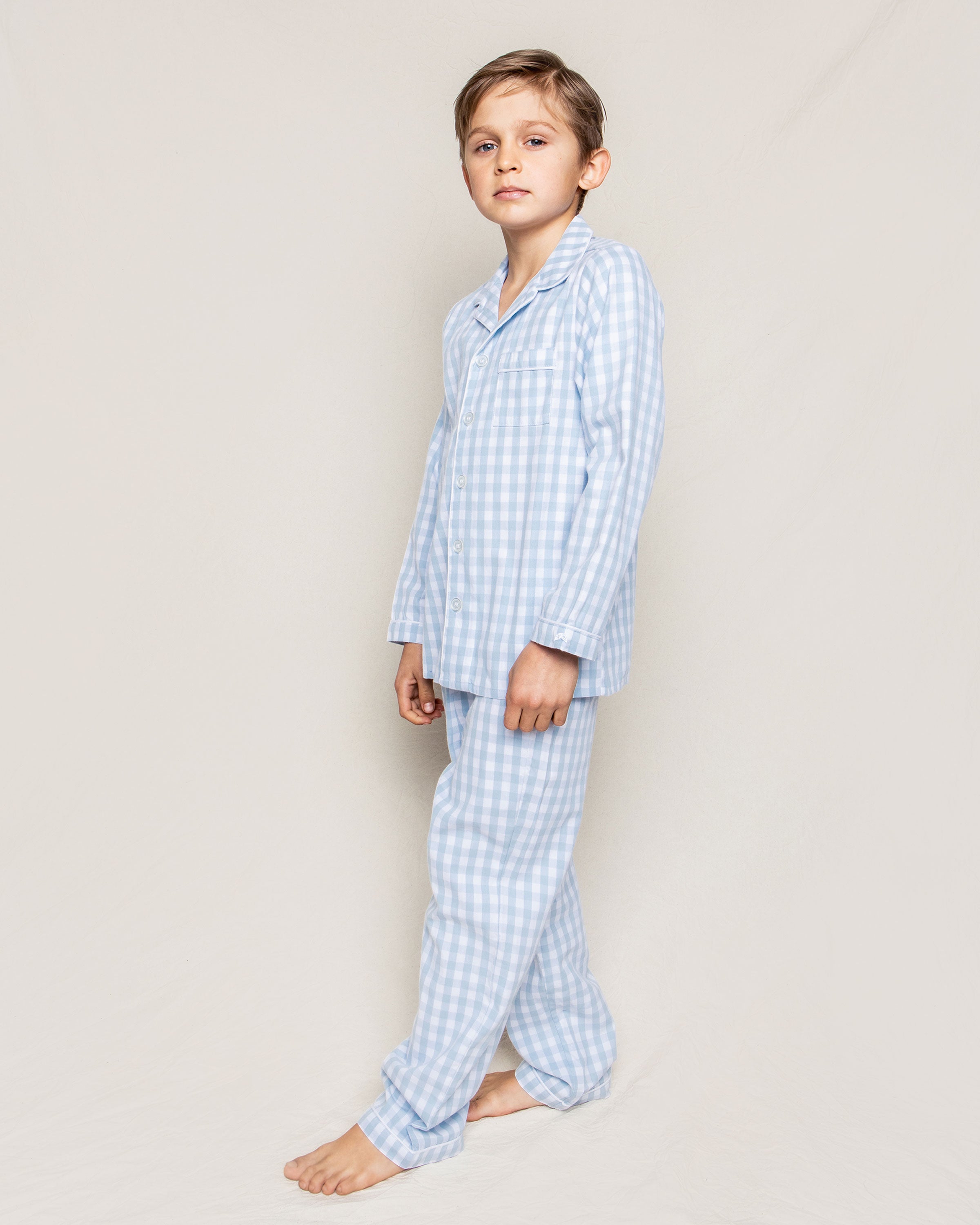 Kid s Twill Pajama Set in Light Blue Gingham