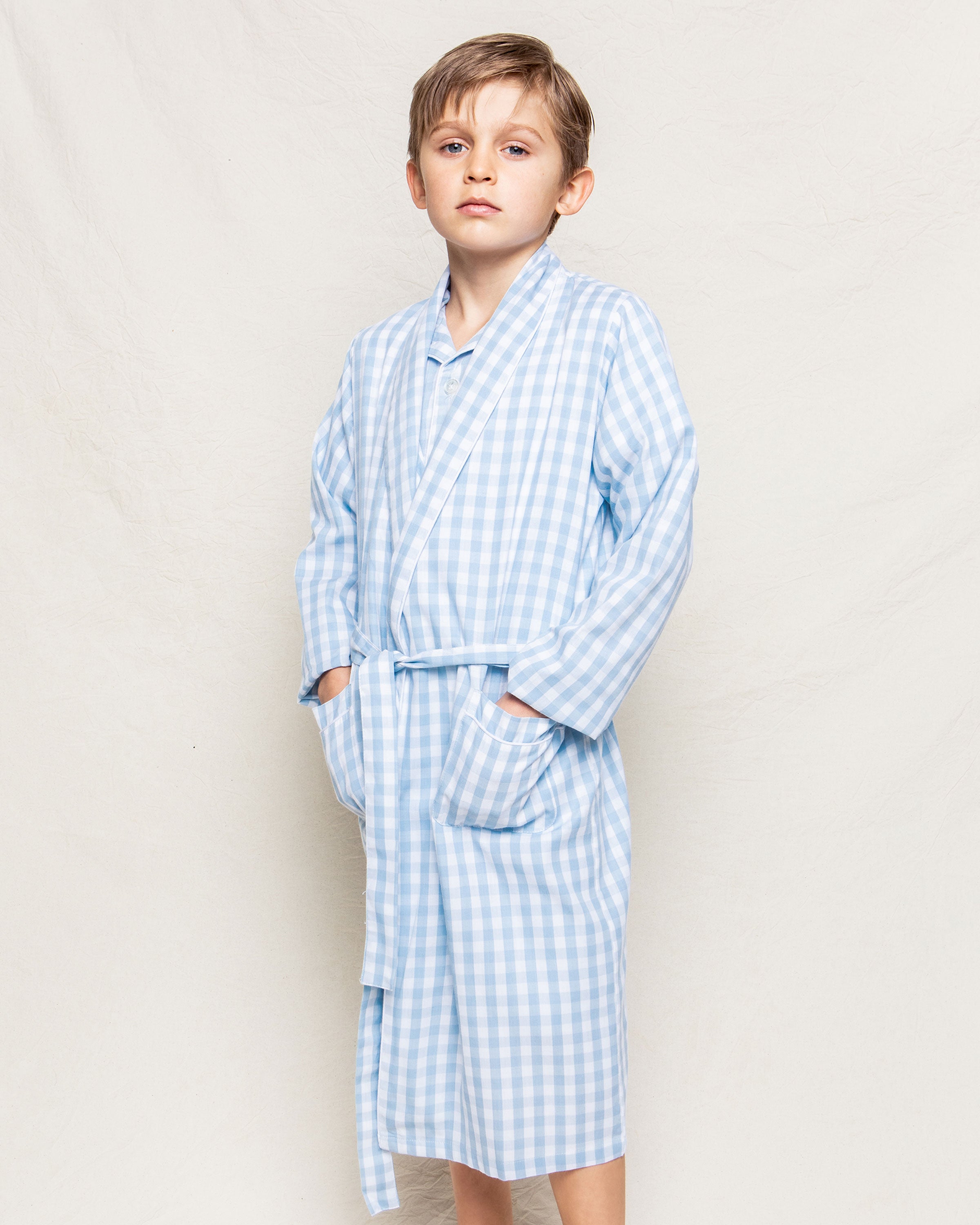 Kid's Twill Robe in Light Blue Gingham