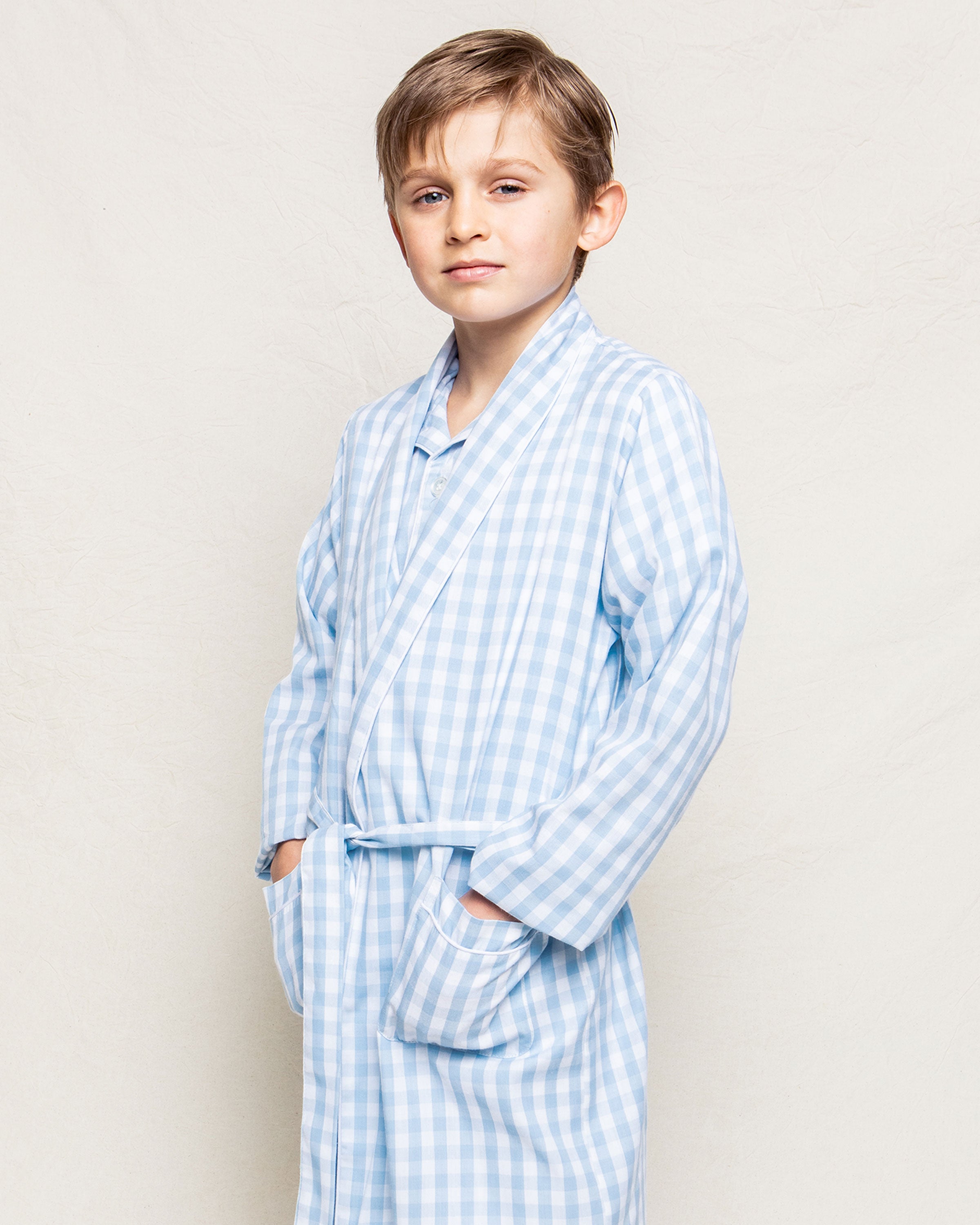 Kid's Twill Robe in Light Blue Gingham