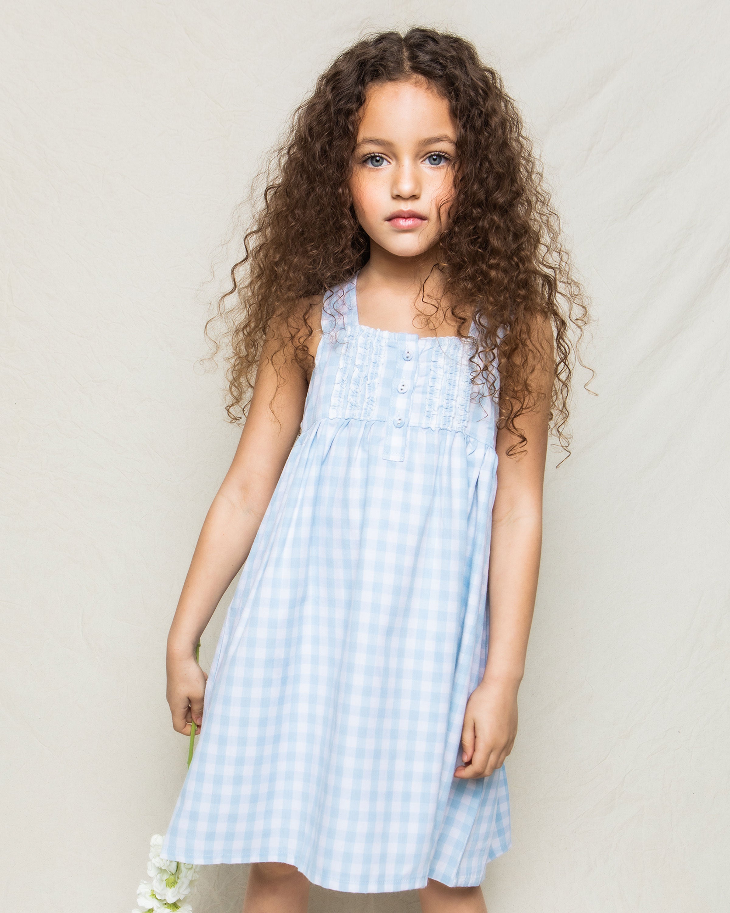 Girl's Twill Charlotte Nightgown in Light Blue Gingham