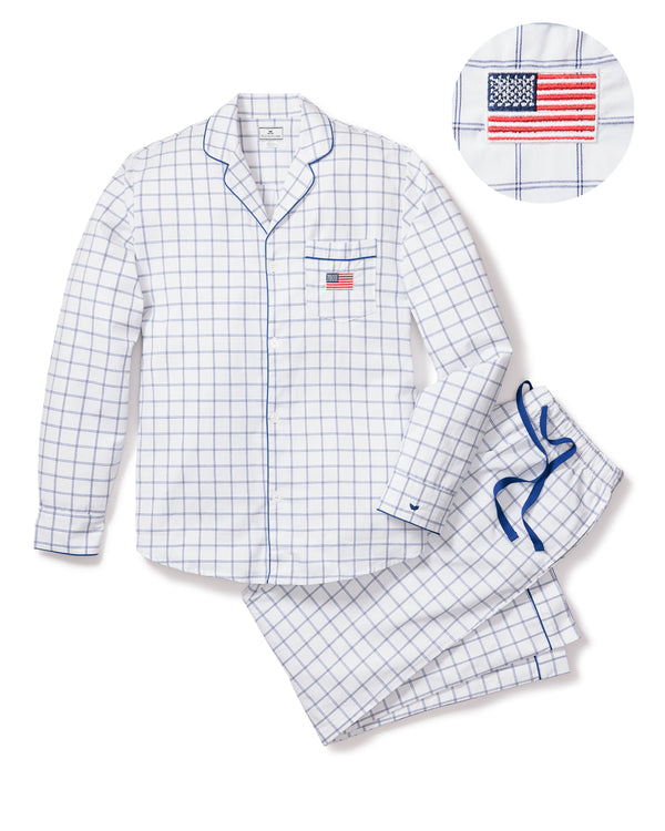Men's Twill Pajama Set Nantucket Tattersall with Flag Embroidery
