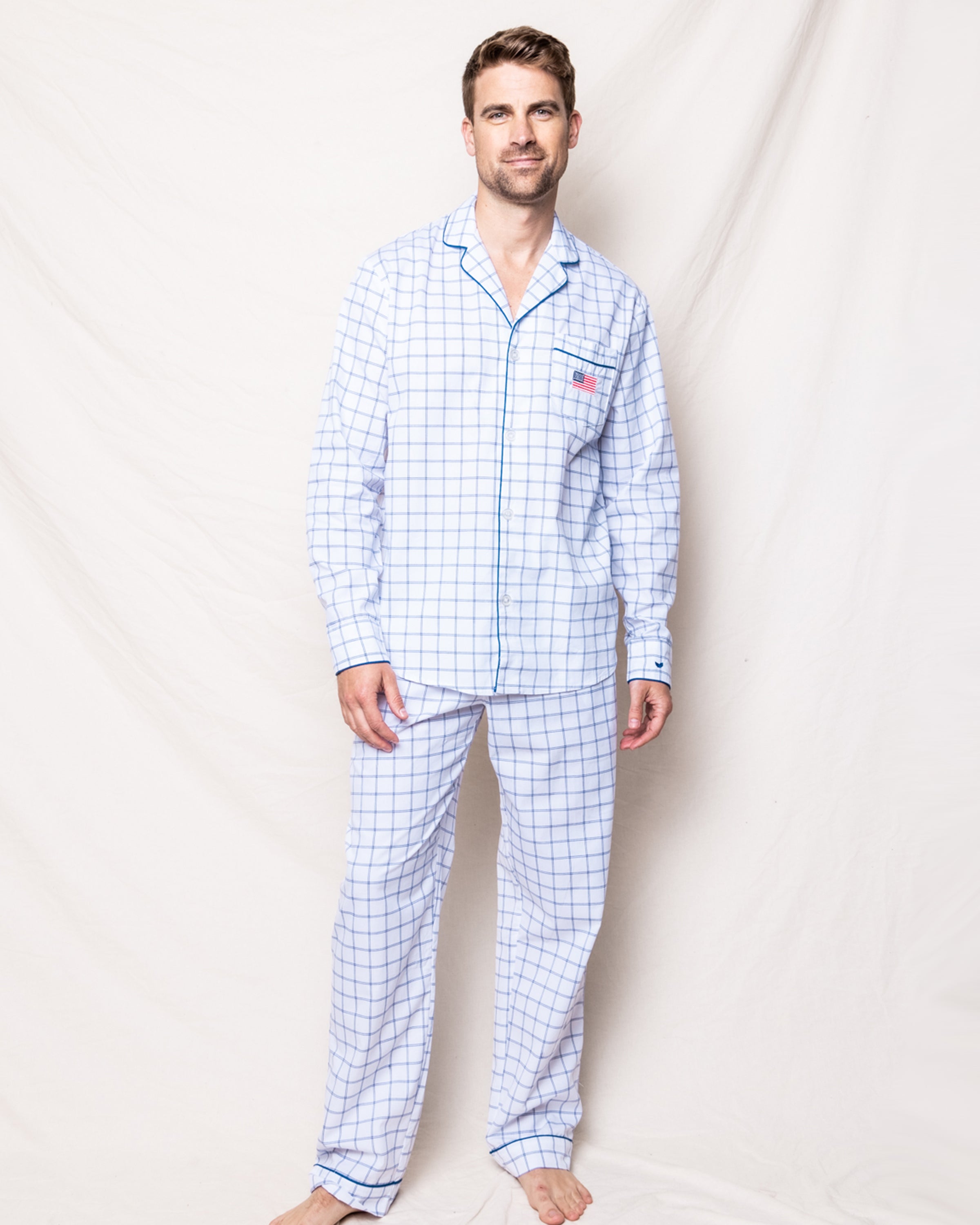 Men's Twill Pajama Set Nantucket Tattersall with Flag Embroidery