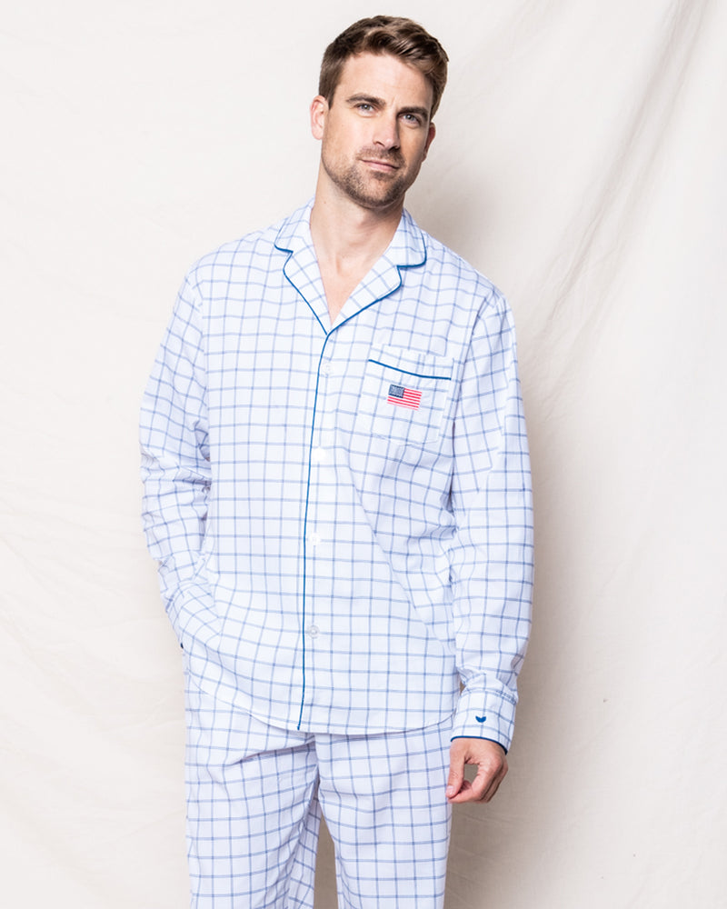 Men's Twill Pajama Set Nantucket Tattersall with Flag Embroidery