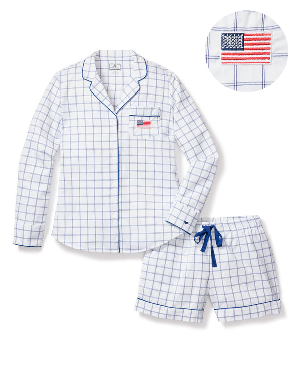 Women's Twill Short Set in Nantucket Tattersall with American Flag