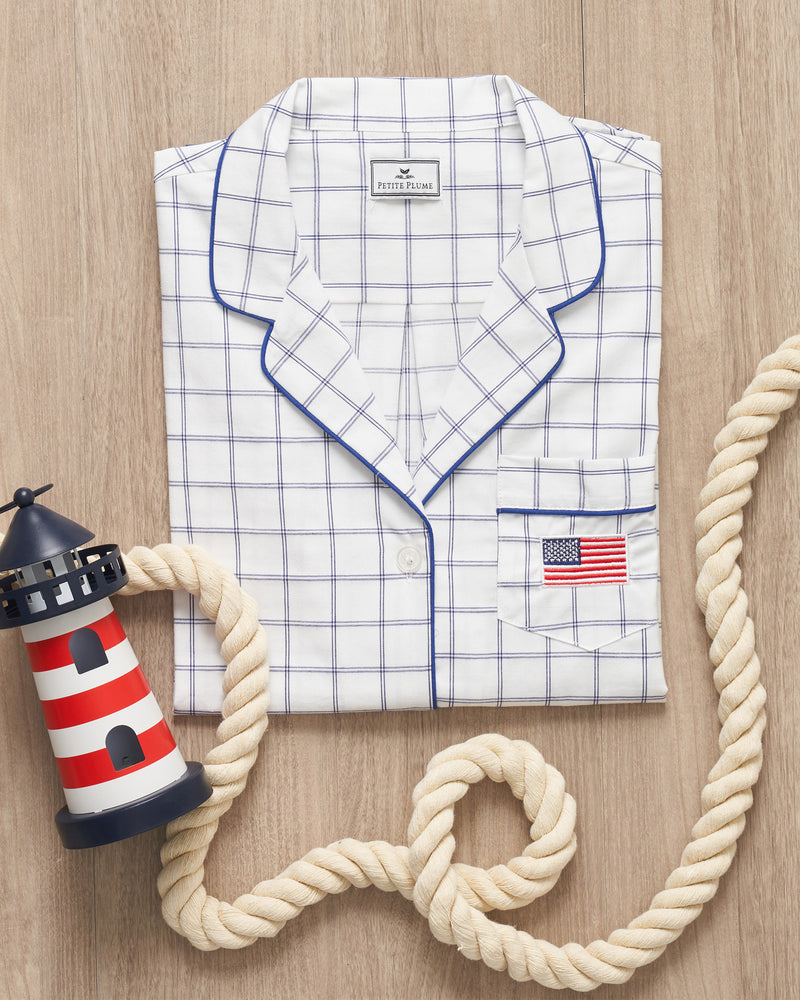 Kid's Twill Nantucket Tattersall Short Set with American Flag