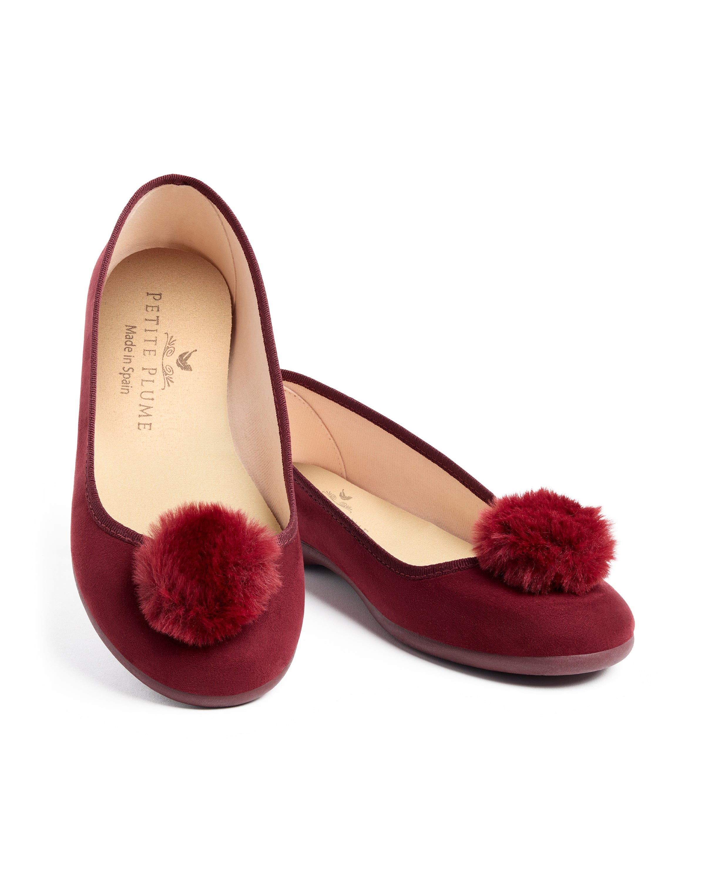 Kid's Juliette Slipper in Bordeaux Suede with a Festive Pom