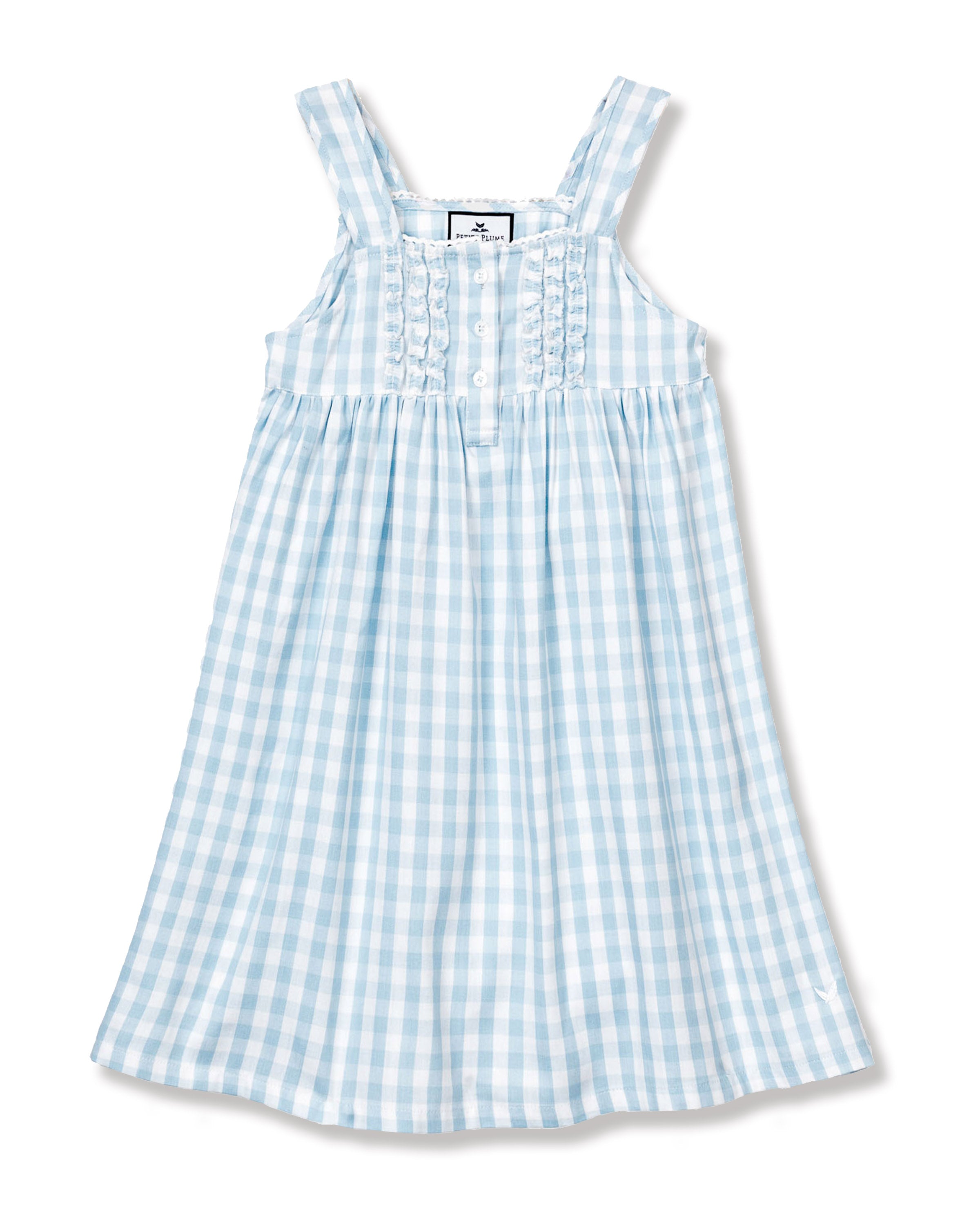 Girl's Twill Charlotte Nightgown in Light Blue Gingham