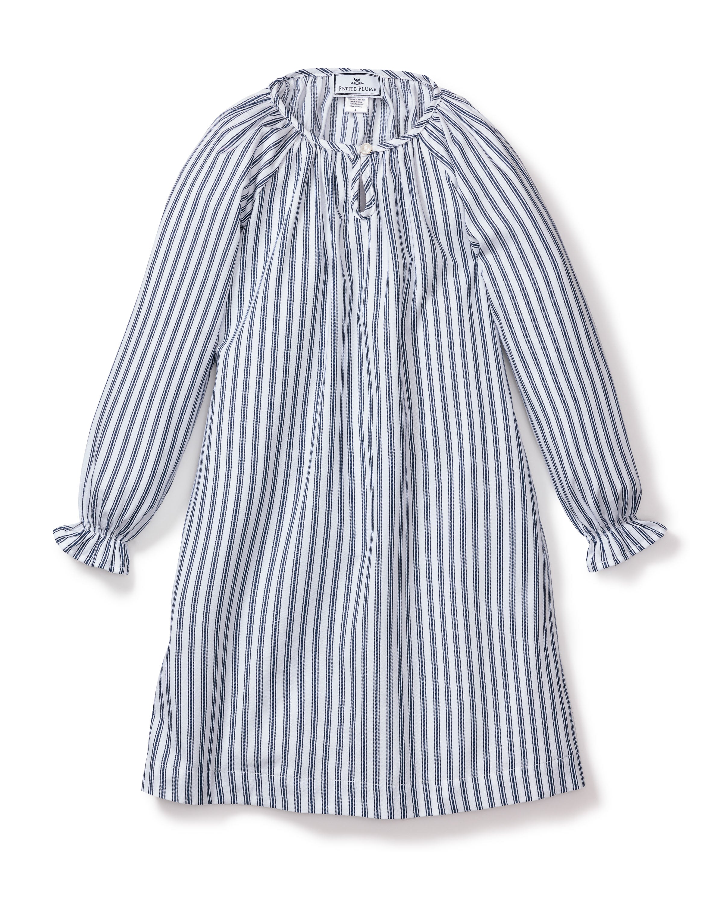 Girl's Twill Delphine Nightgown in Navy French Ticking