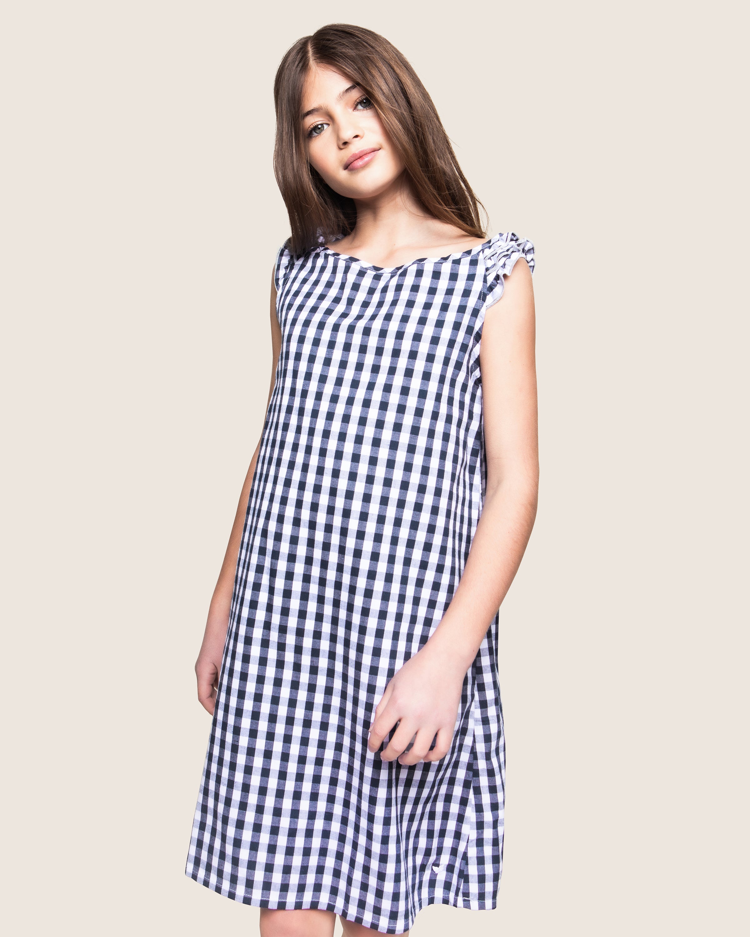 Girl's Twill Amelie Nightgown in Navy Gingham