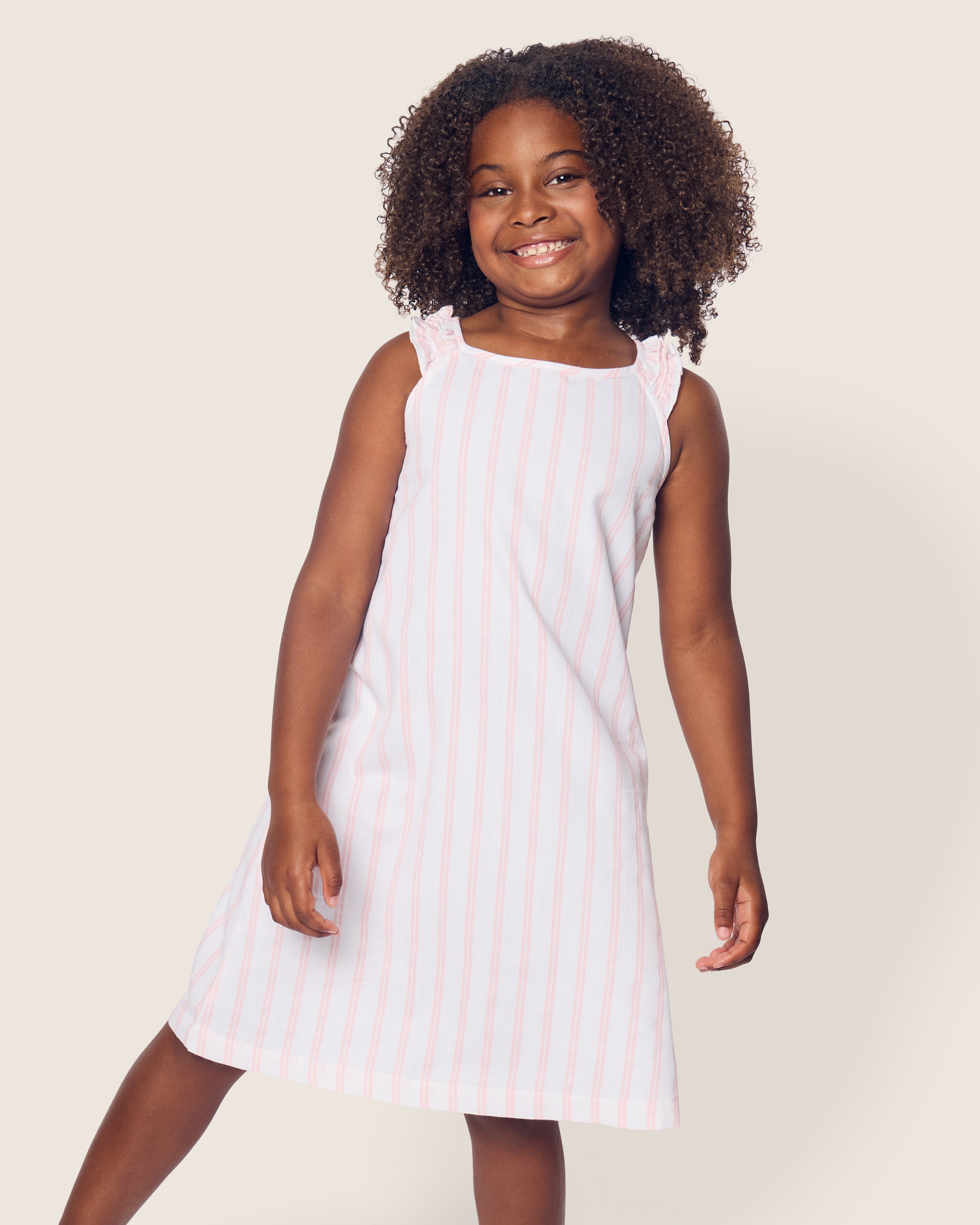 Girl's Twill Amelie Nightgown in Pink and White Stripe