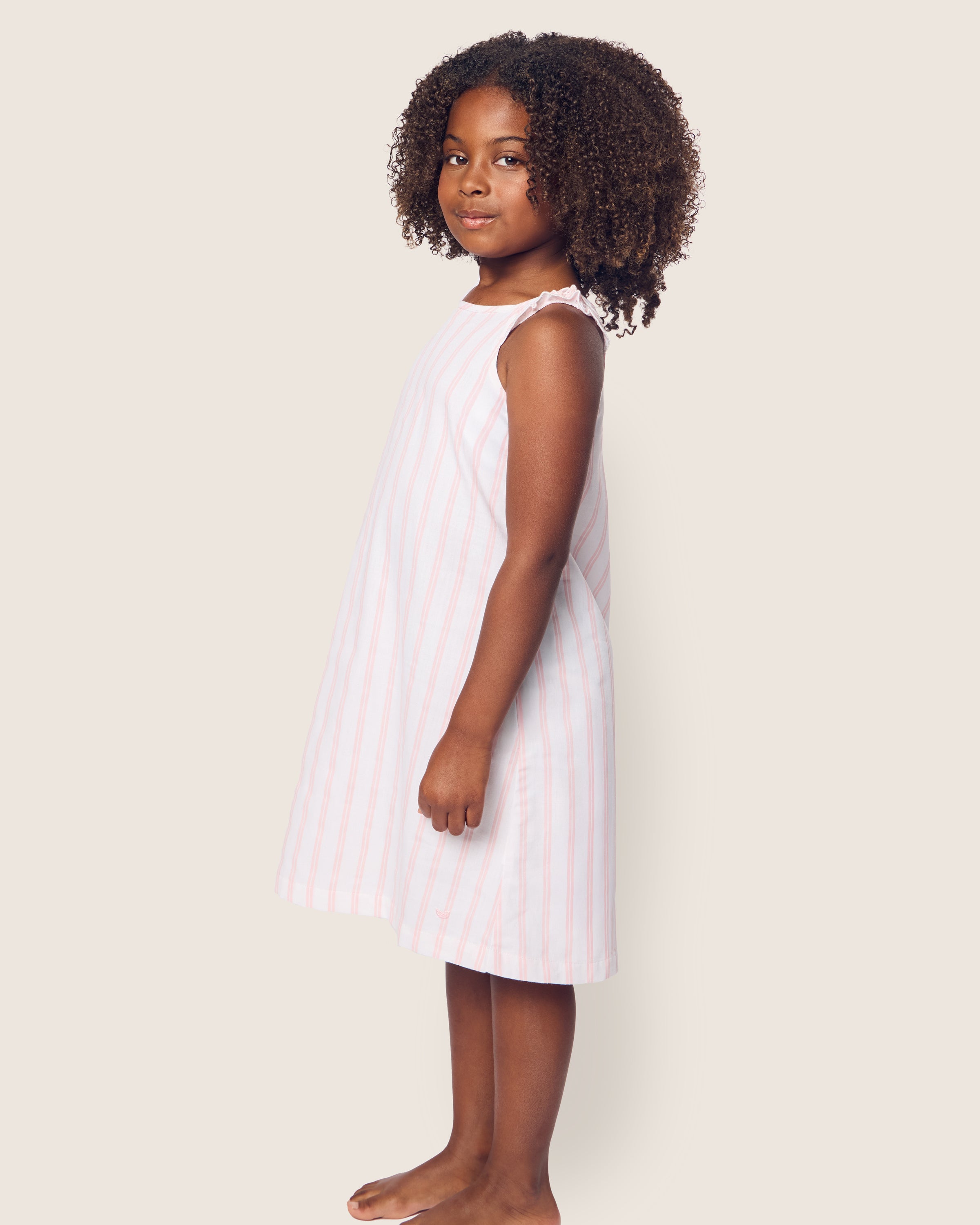 Girl's Twill Amelie Nightgown in Pink and White Stripe