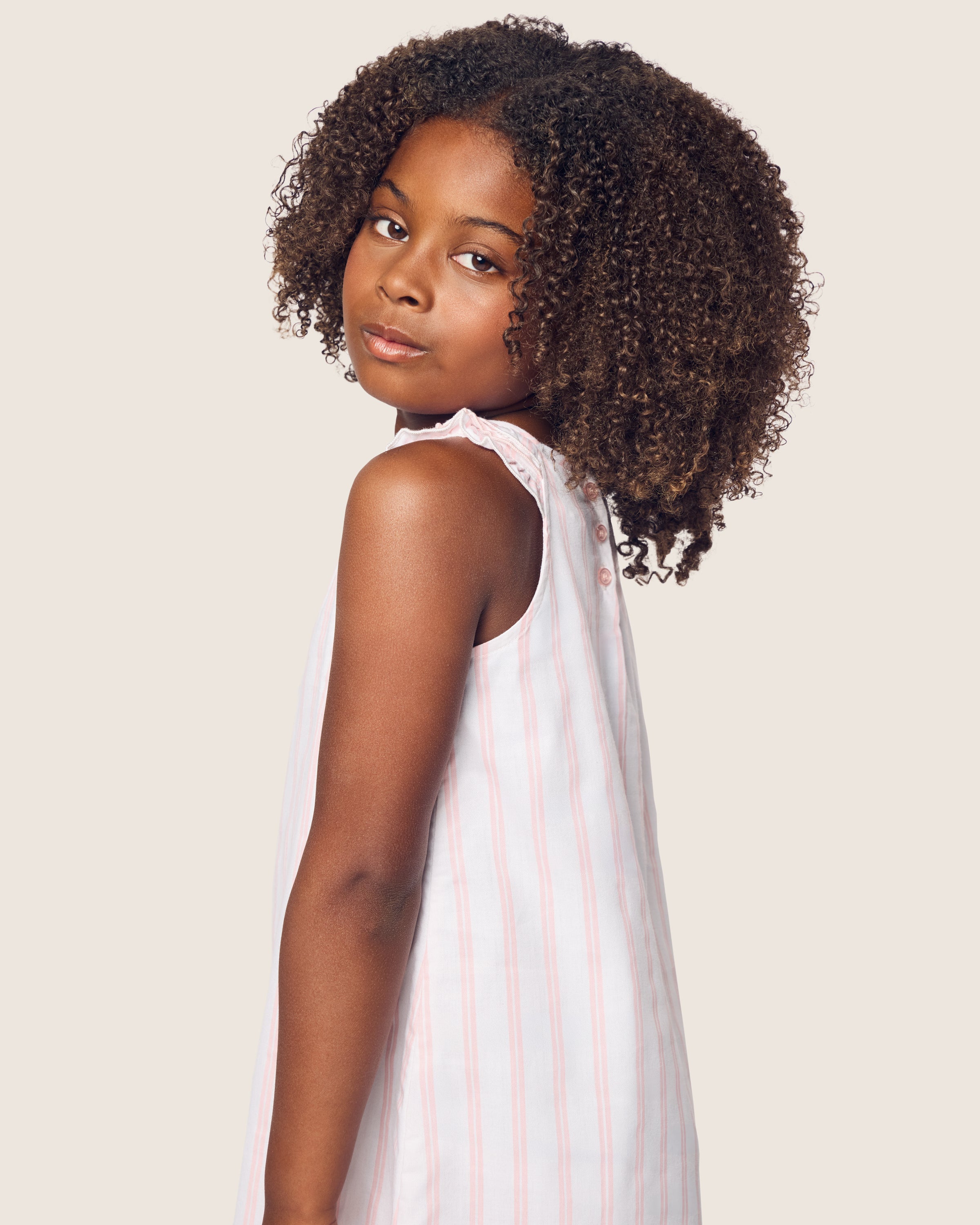 Girl's Twill Amelie Nightgown in Pink and White Stripe