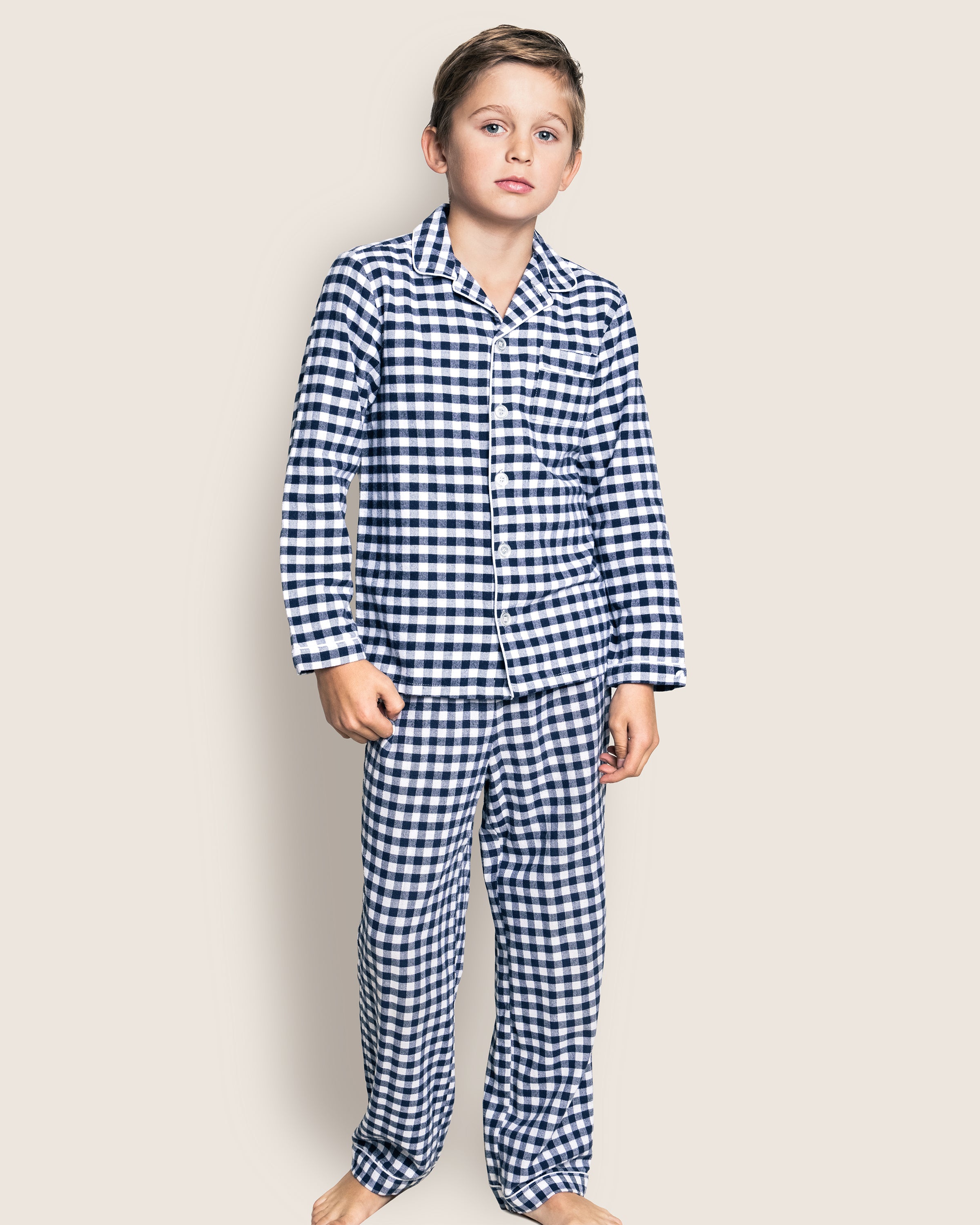 Kid's Twill Pajama Set in Navy Gingham