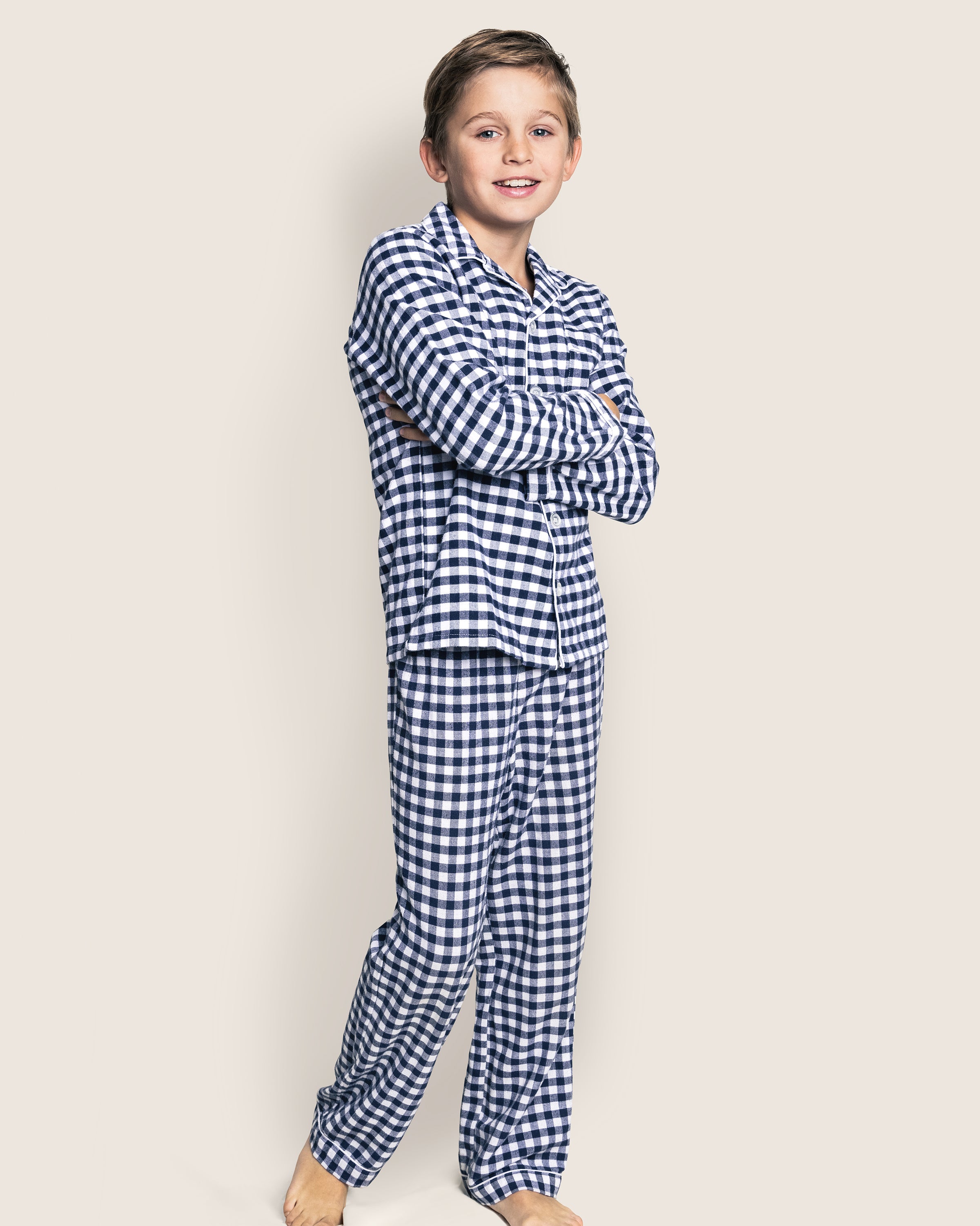 Kid's Twill Pajama Set in Navy Gingham