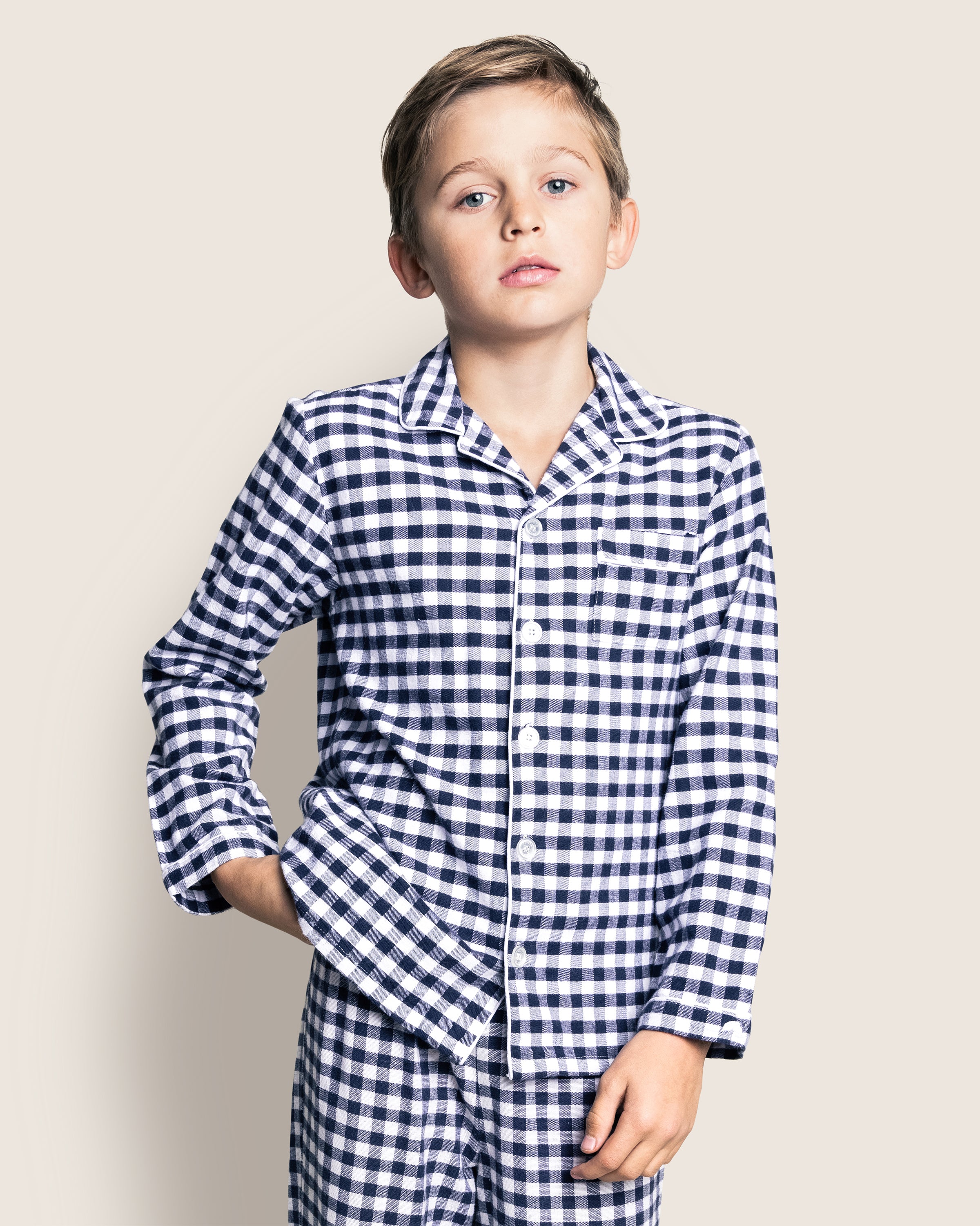 Kid's Twill Pajama Set in Navy Gingham