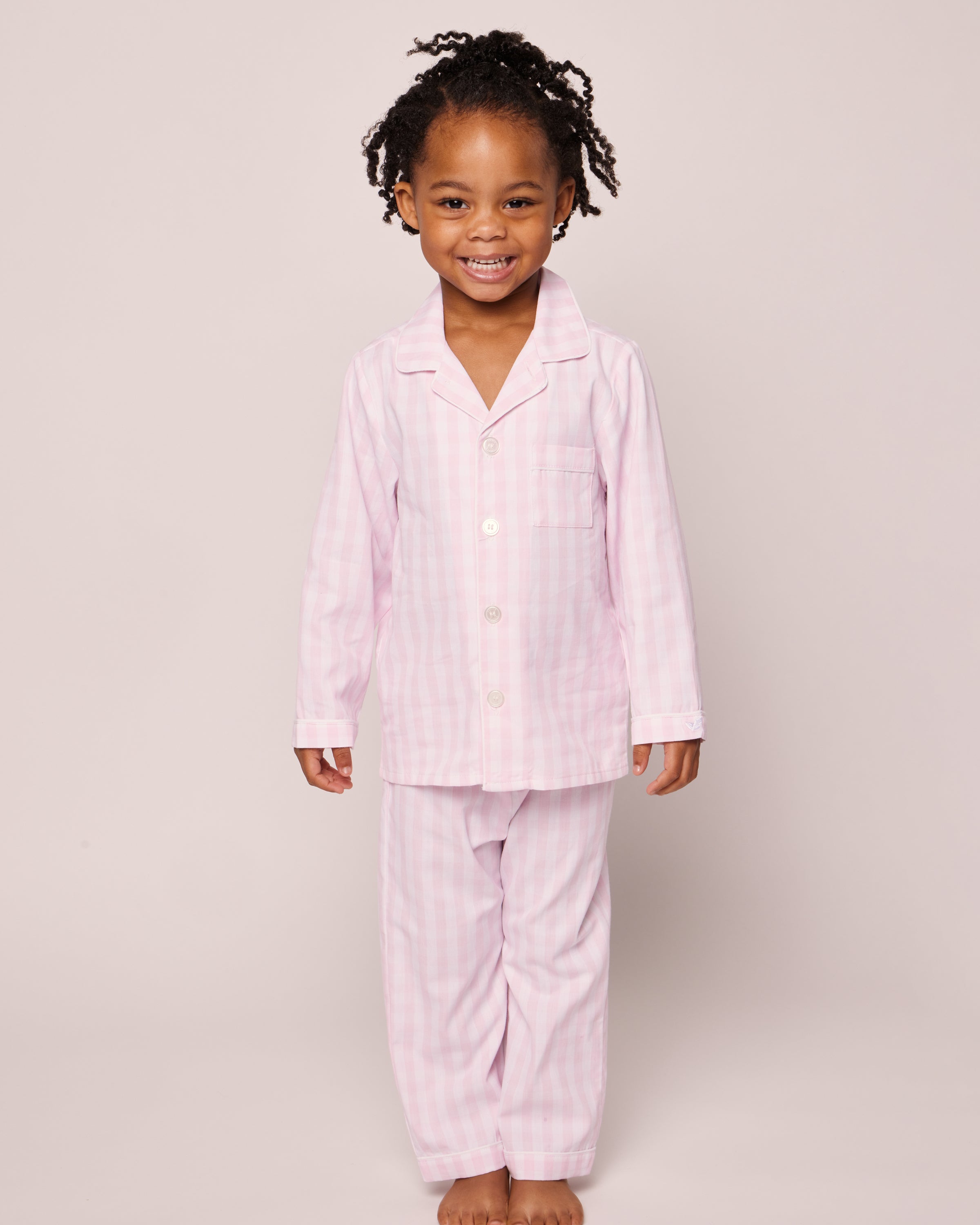 Kid's Twill Pajama Set in Pink Gingham