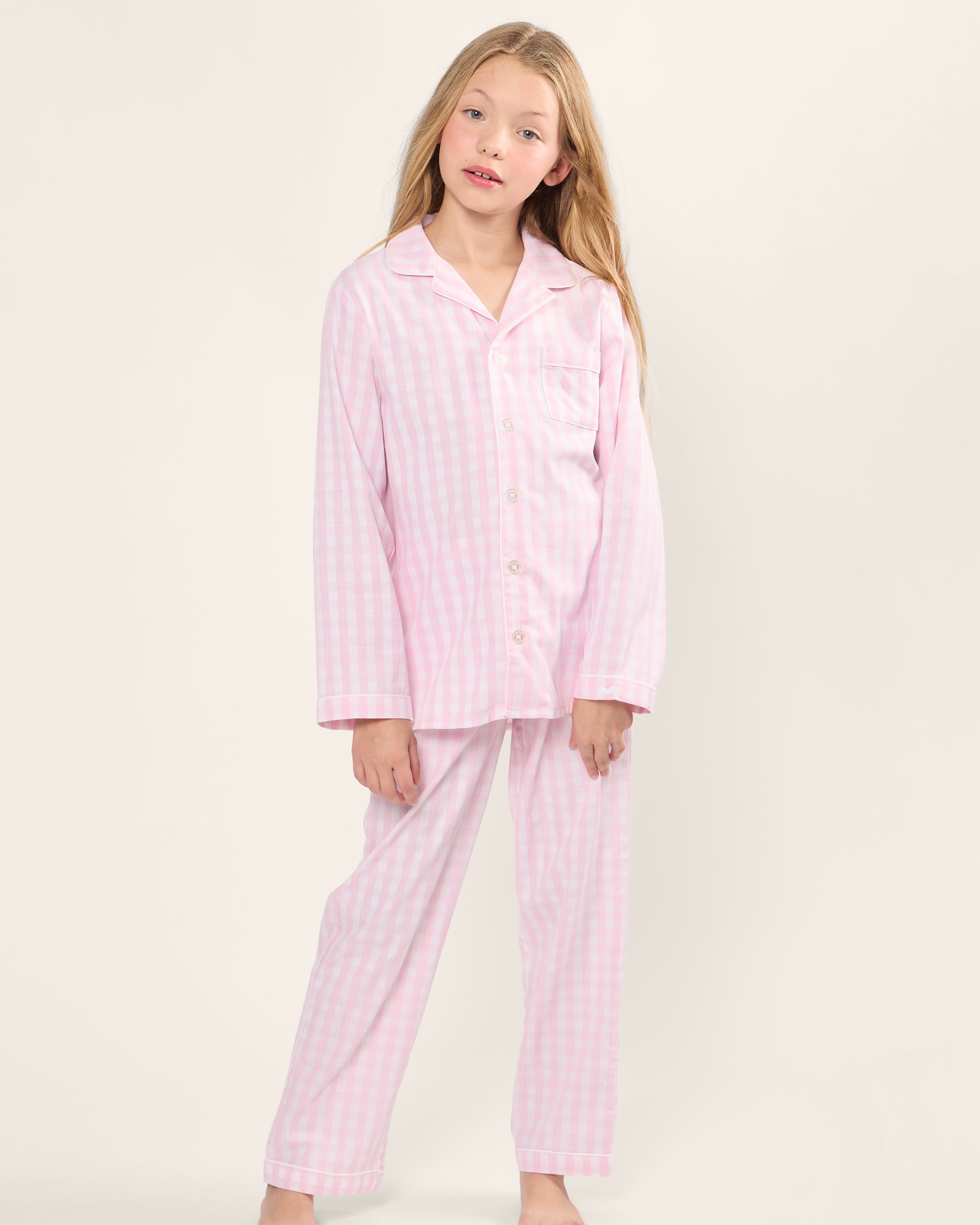 Kid's Twill Pajama Set in Pink Gingham