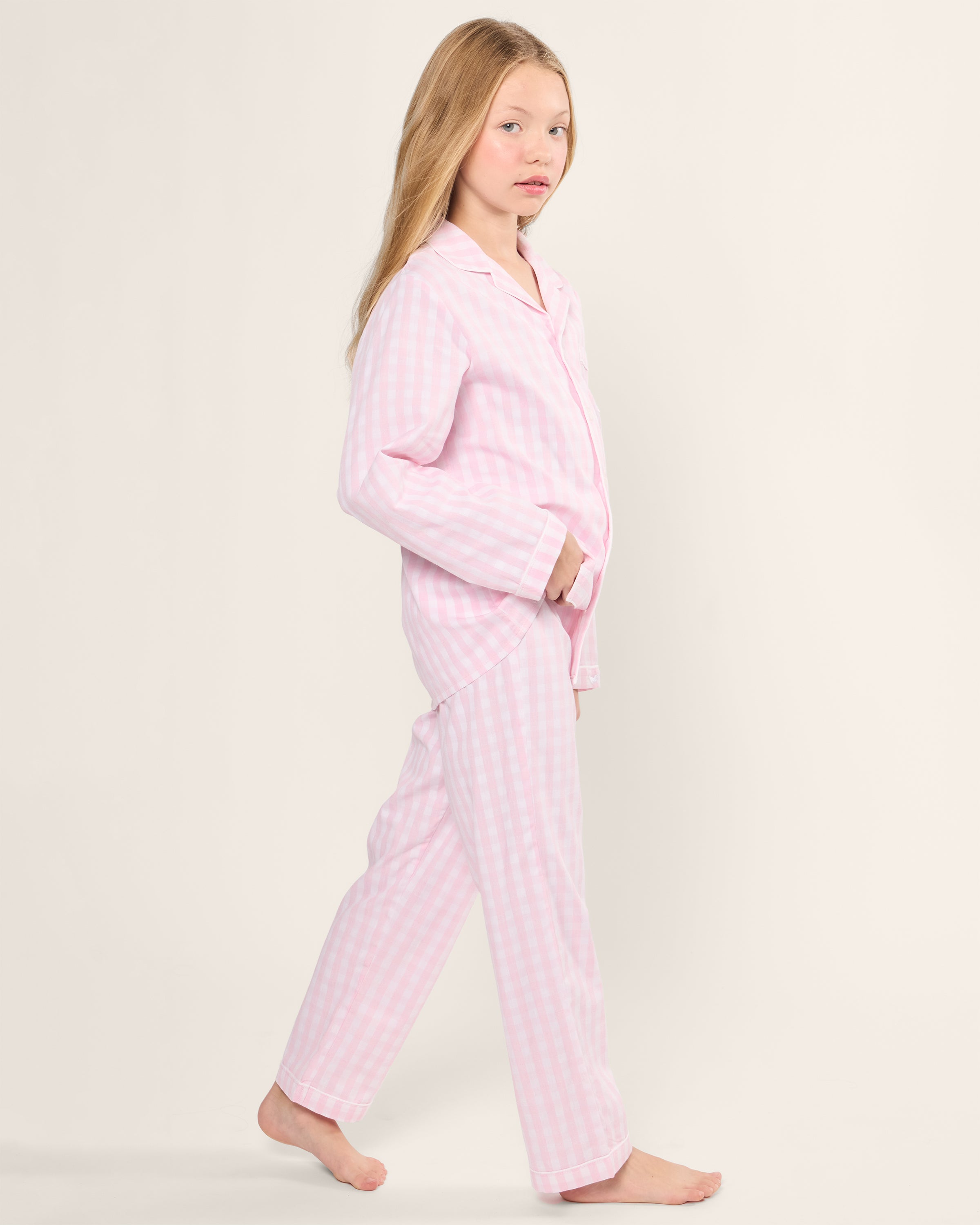 Kid's Twill Pajama Set in Pink Gingham