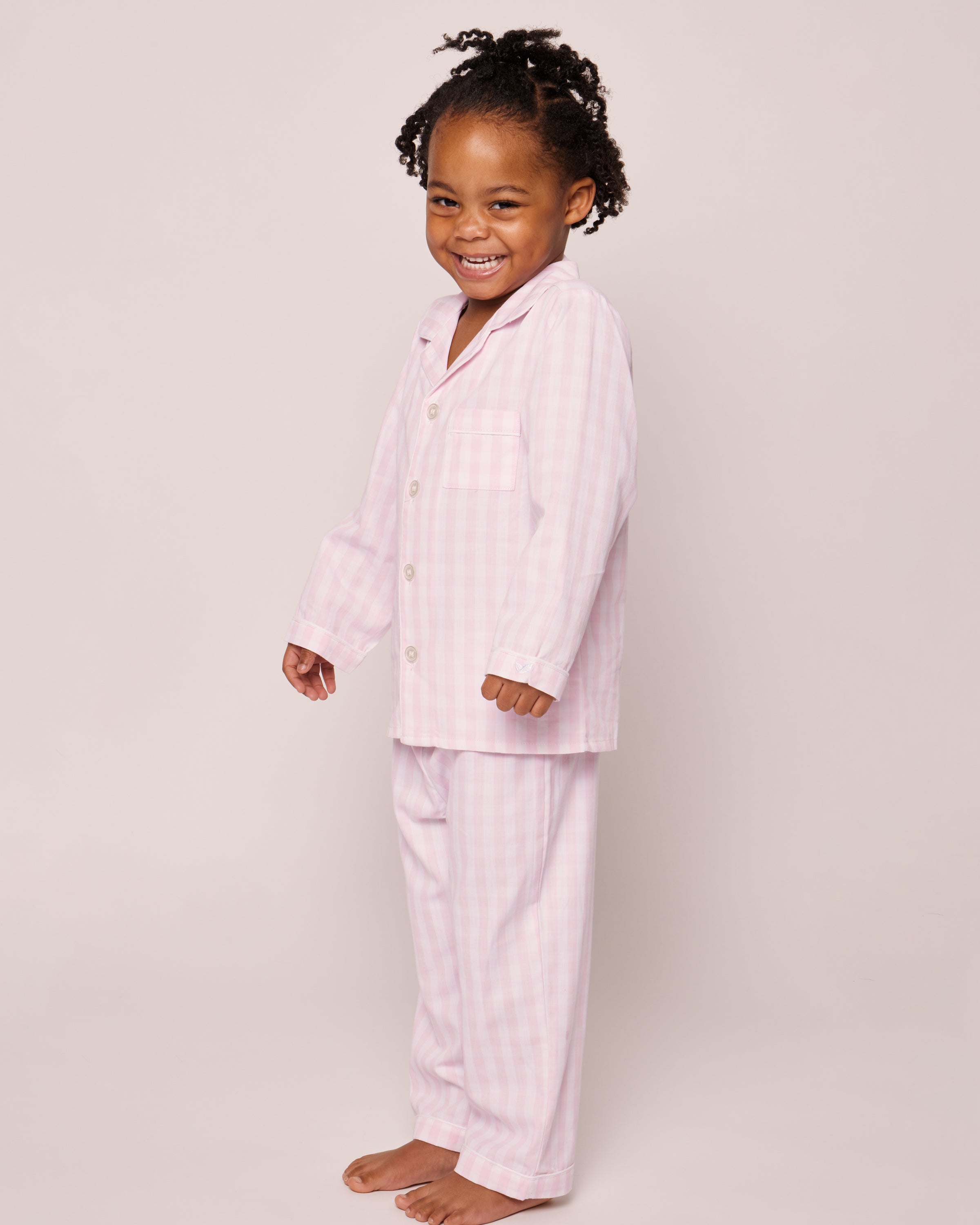 Kid's Twill Pajama Set in Pink Gingham