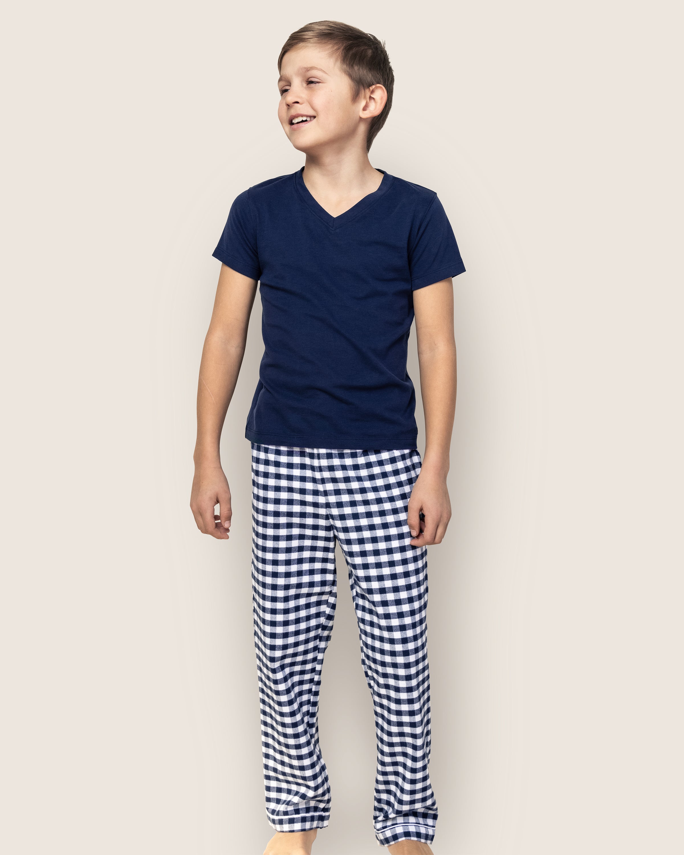 Kid's Twill Pajama Pants in Navy Gingham