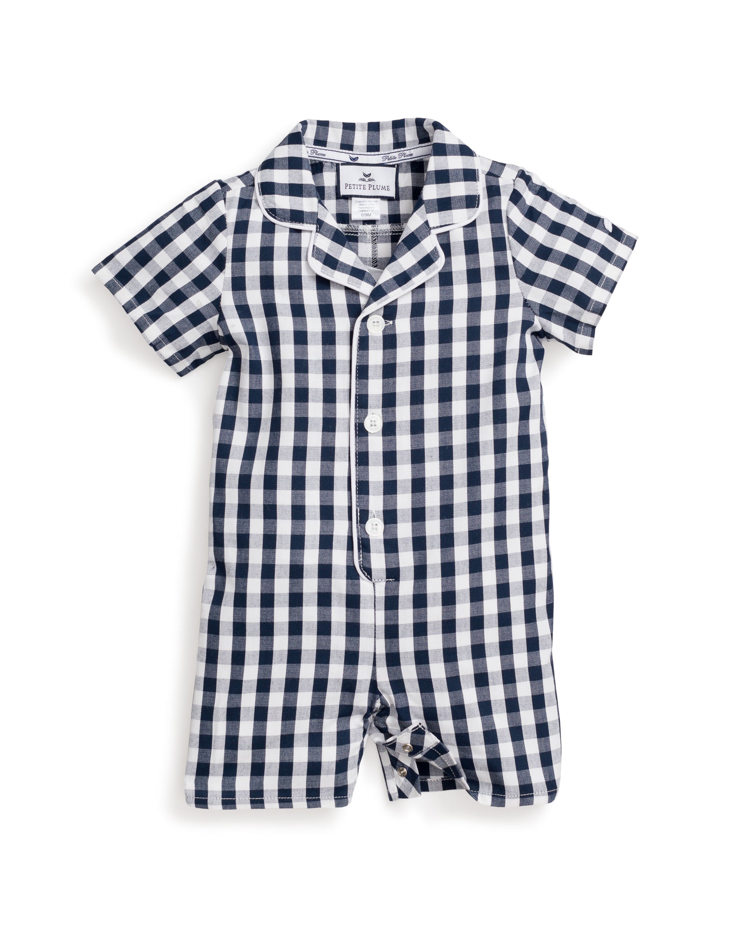 Baby's Twill Summer Romper in Navy Gingham