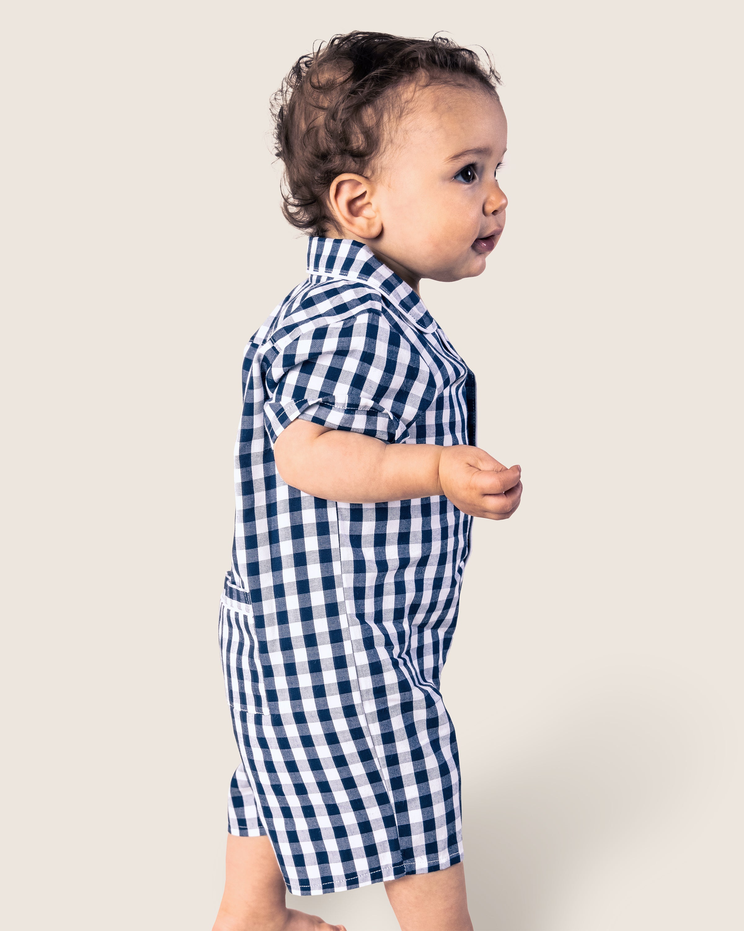 Baby's Twill Summer Romper in Navy Gingham