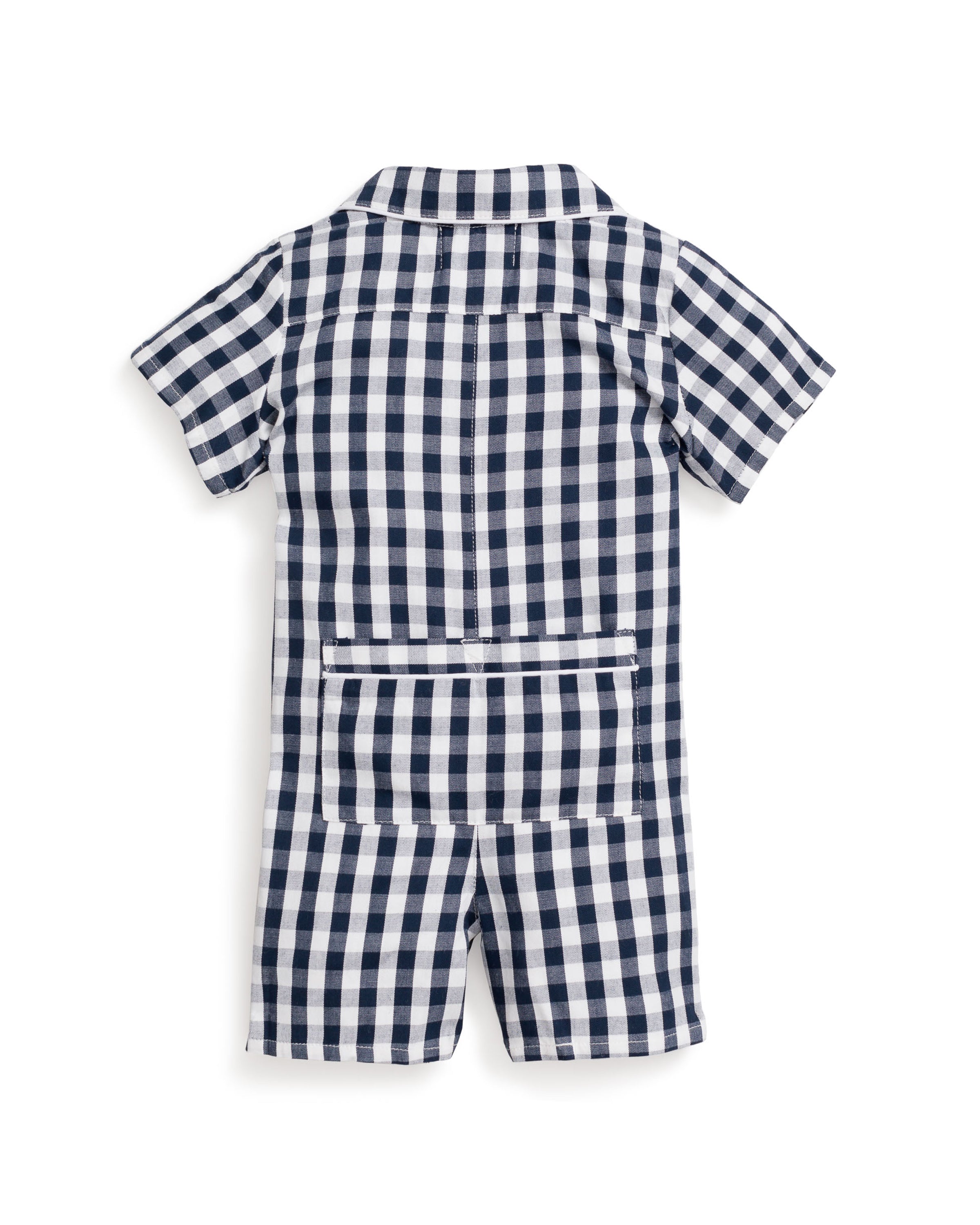 Baby's Twill Summer Romper in Navy Gingham