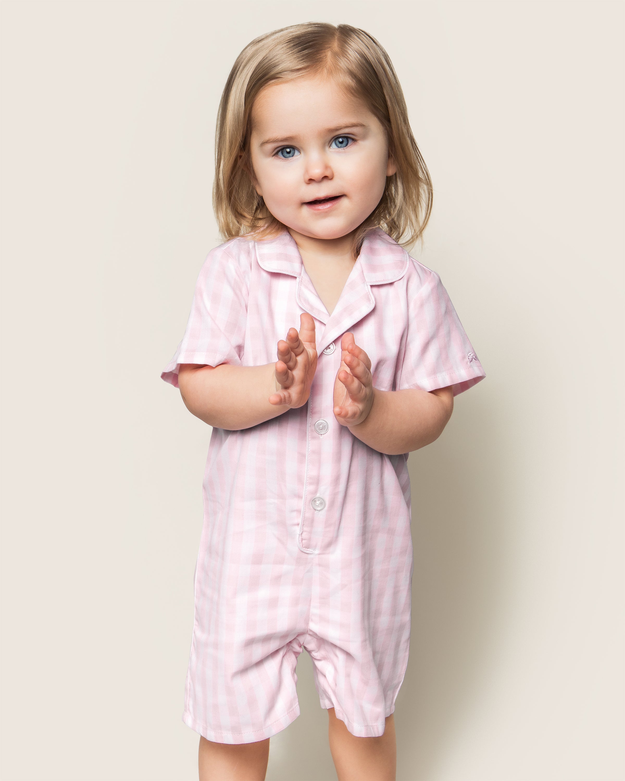 Baby's Twill Summer Romper in Pink Gingham