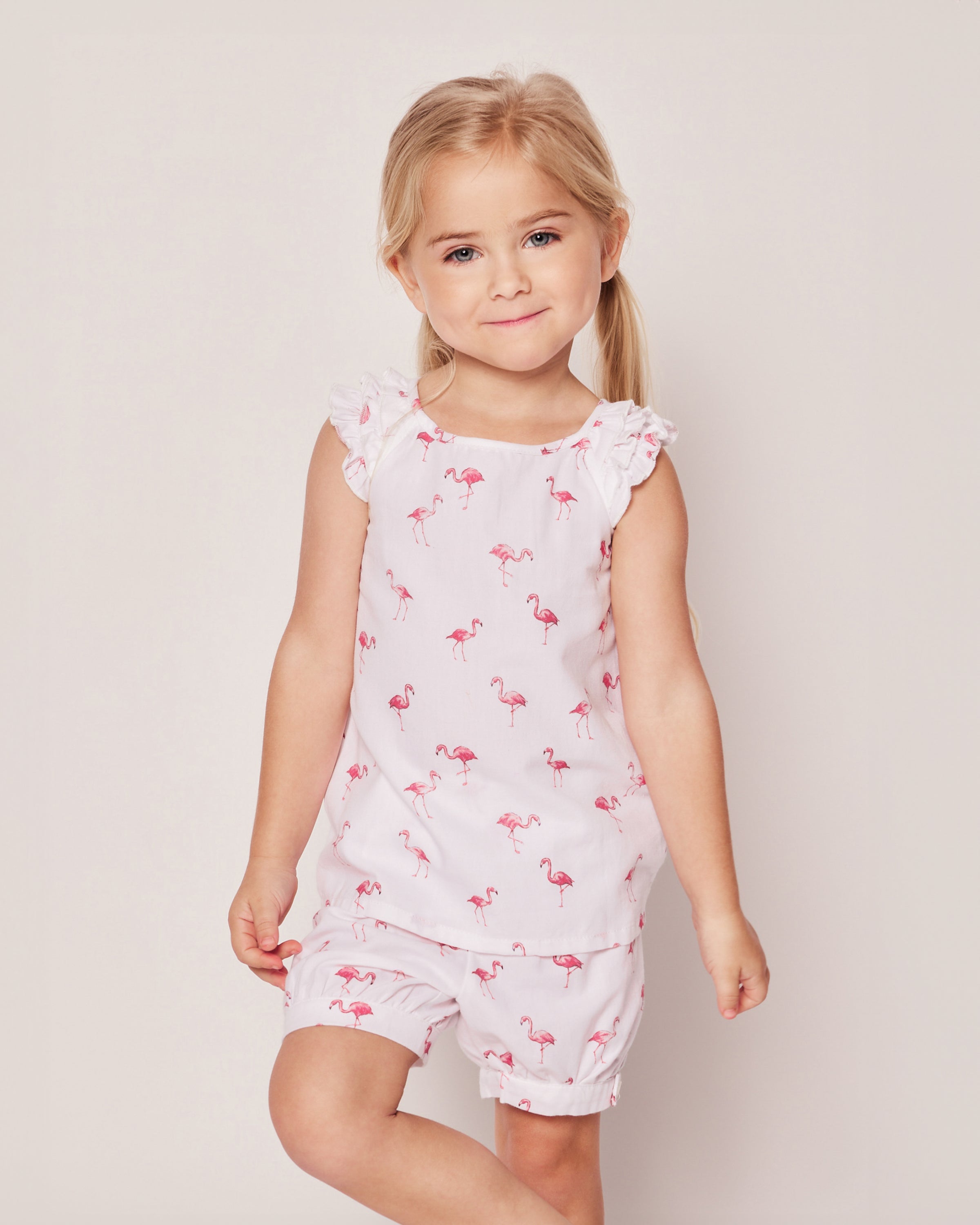 Girl's Twill Amelie Short Set in Flamingos