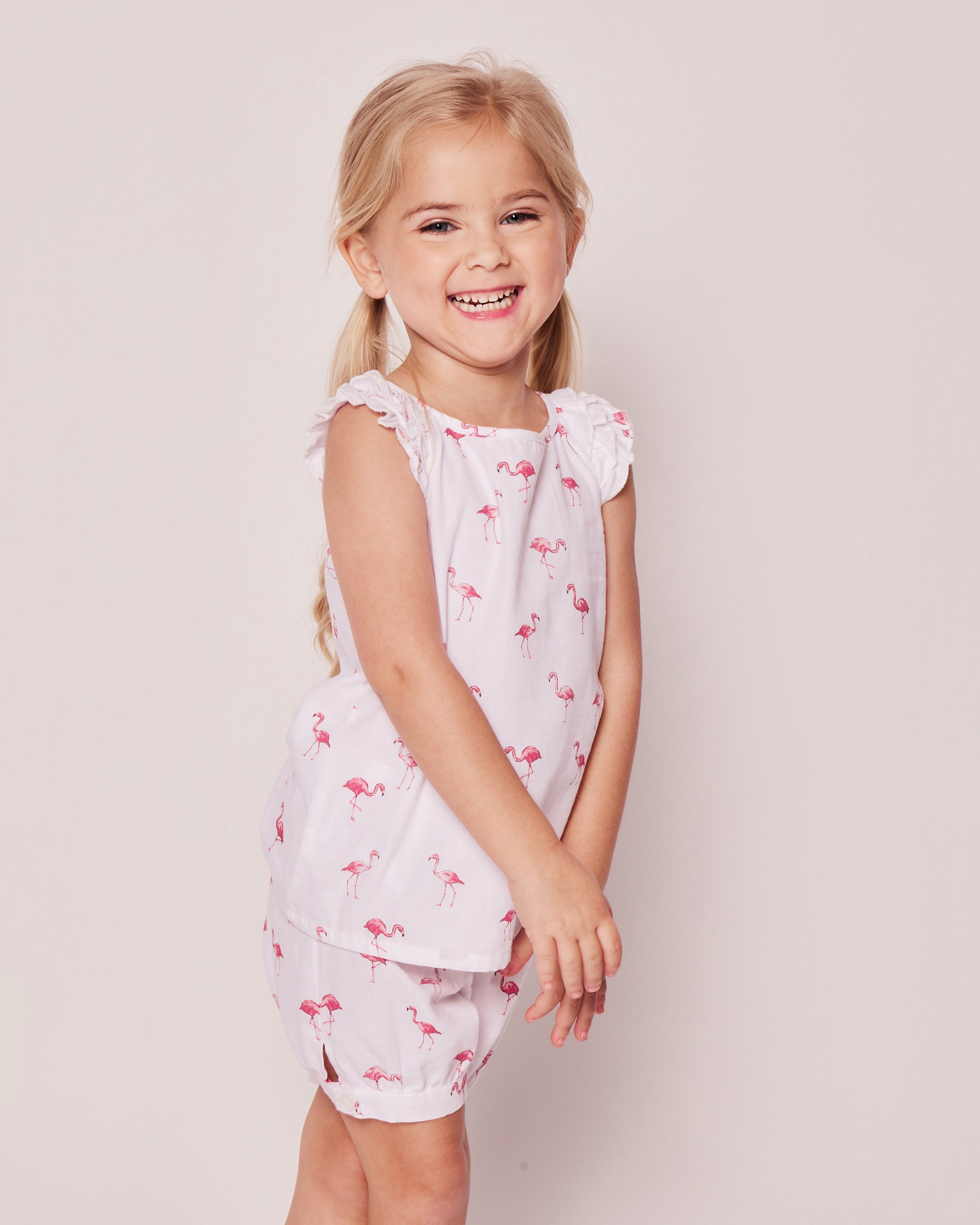 Girl's Twill Amelie Short Set in Flamingos