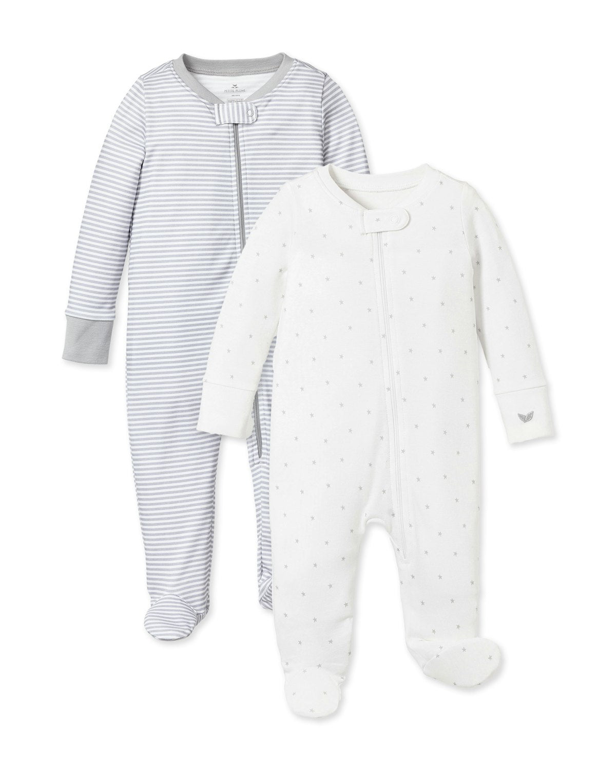 Baby's Pima Romper Duo in Grey Stripe & Grey Stars