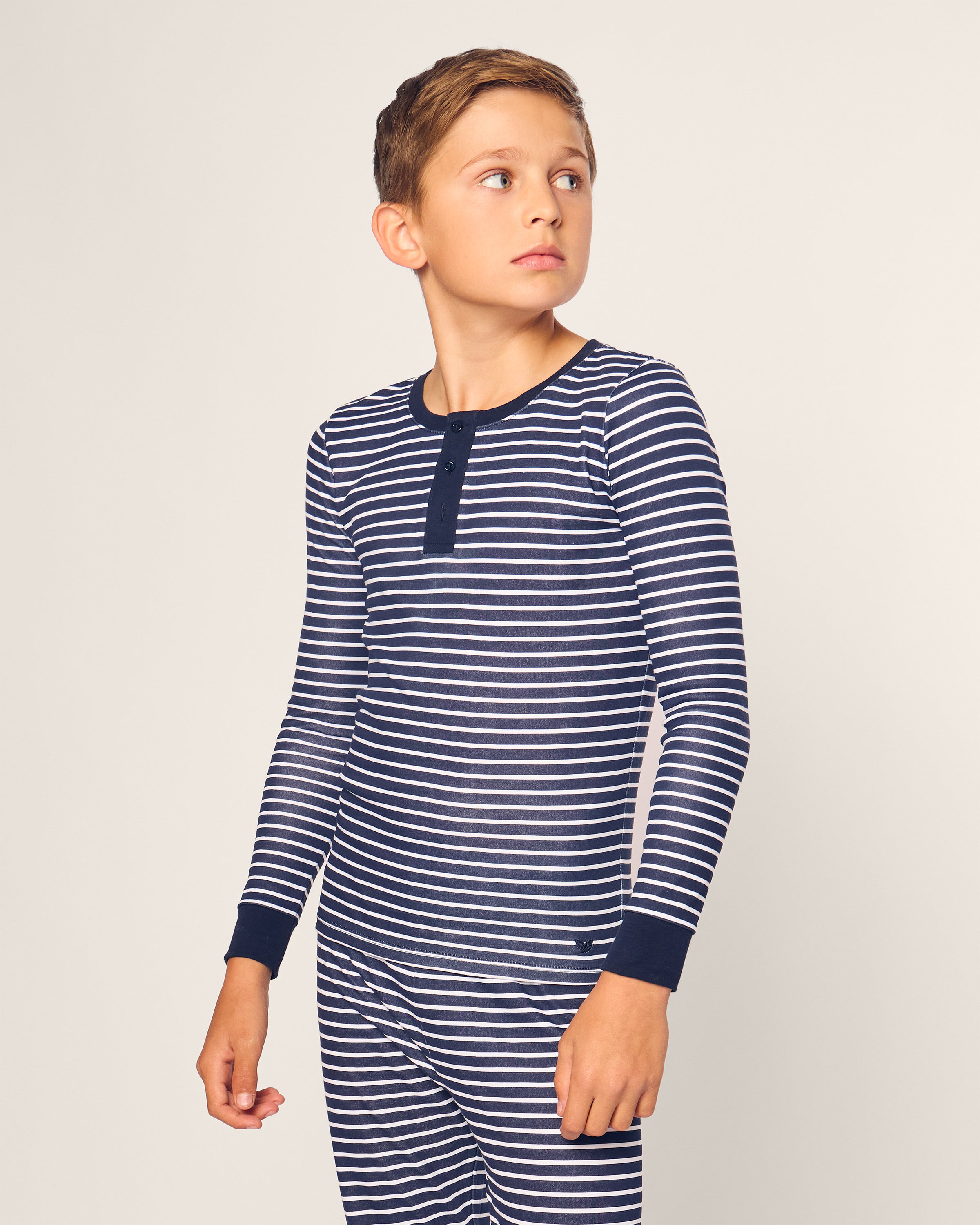 Kid's Pima Snug Fit Pajama Set in Navy Stripe