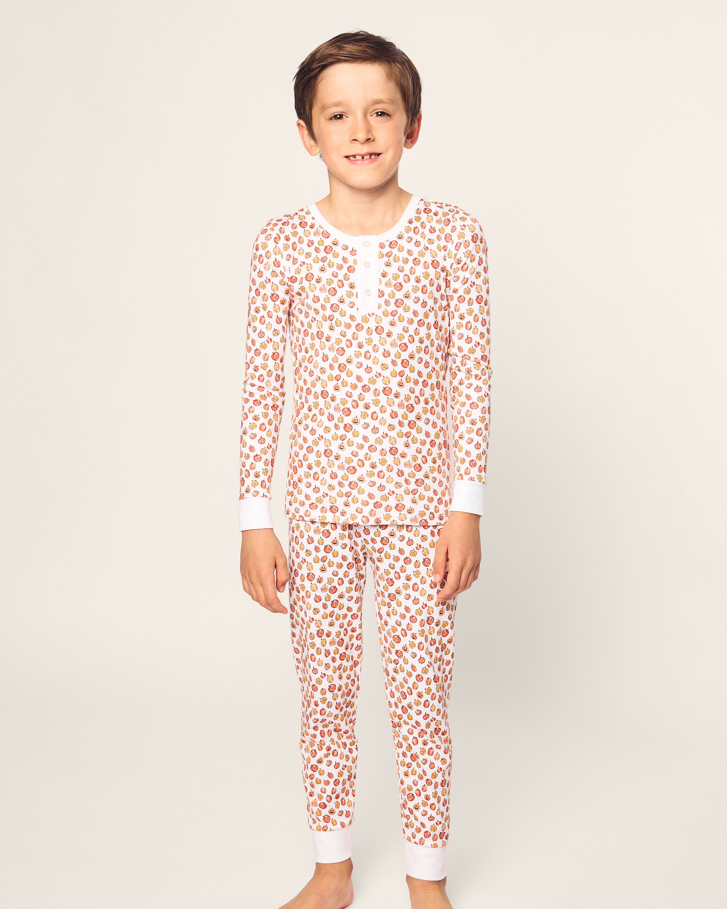 Kid's Pima Snug Fit Pajama Set in Pumpkin Patch