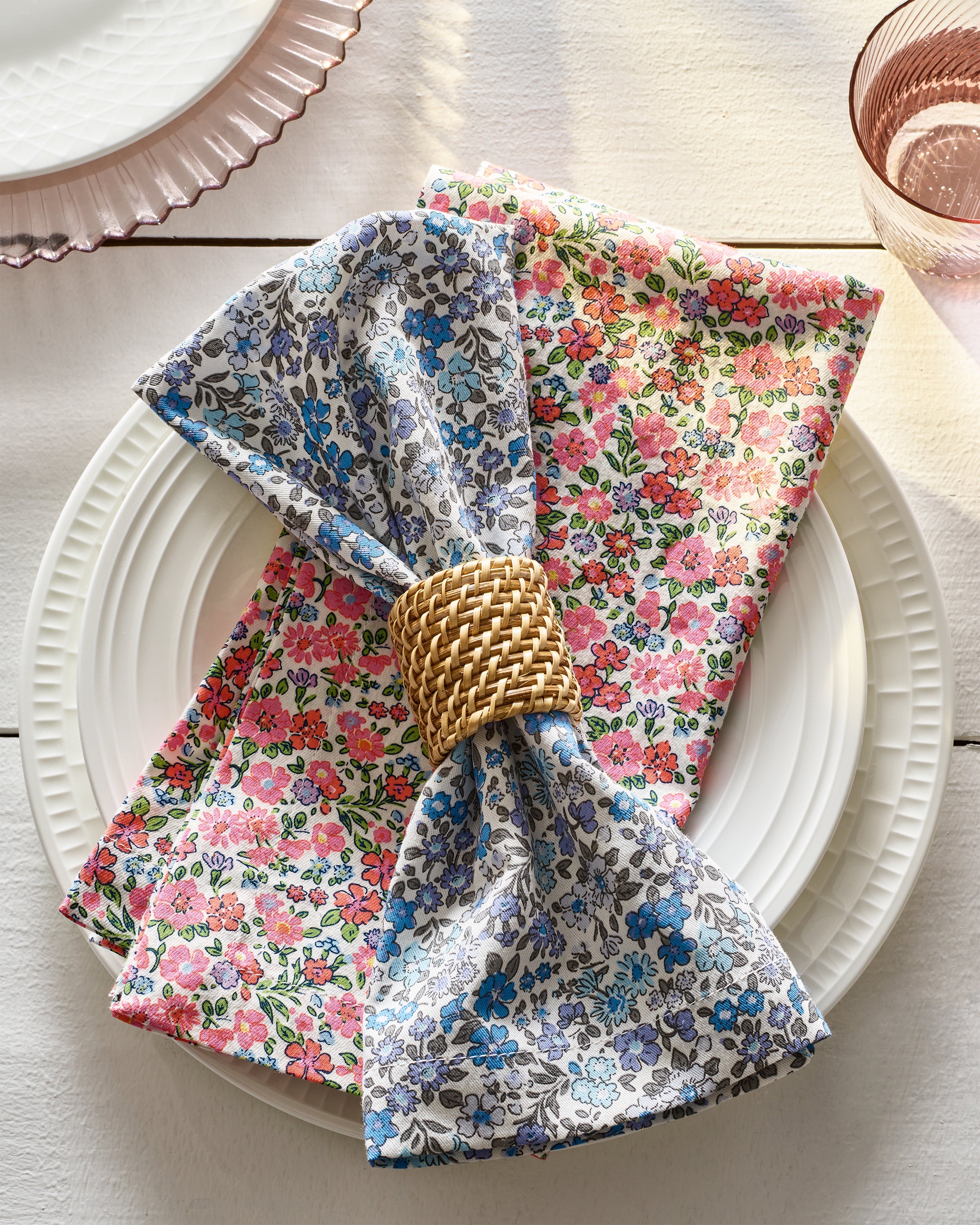 Signature Twill Napkin Set in Fleurs des Rose & Fleur D'Azur