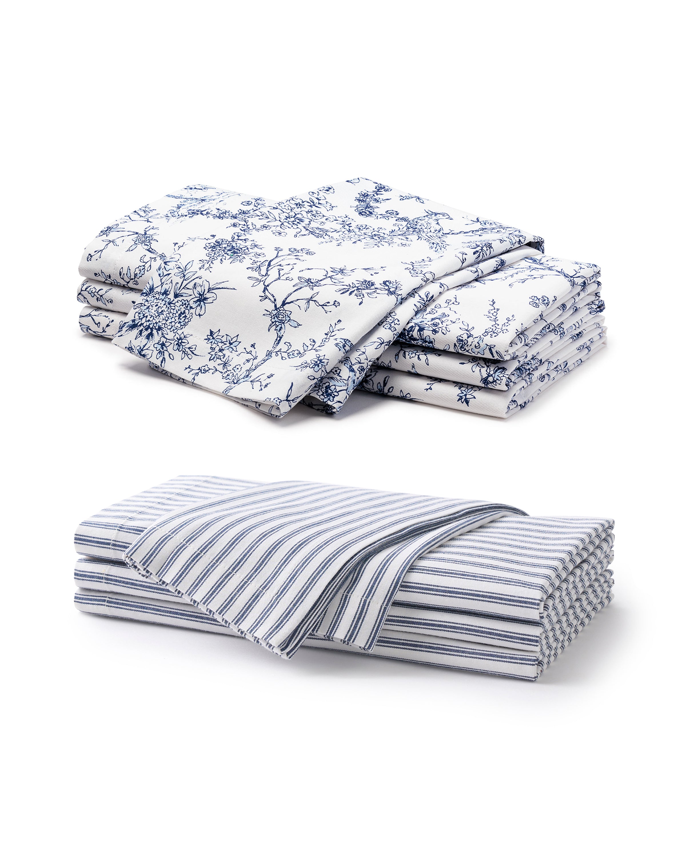 Signature Twill Napkin Set in Navy French Ticking & Timeless Toile