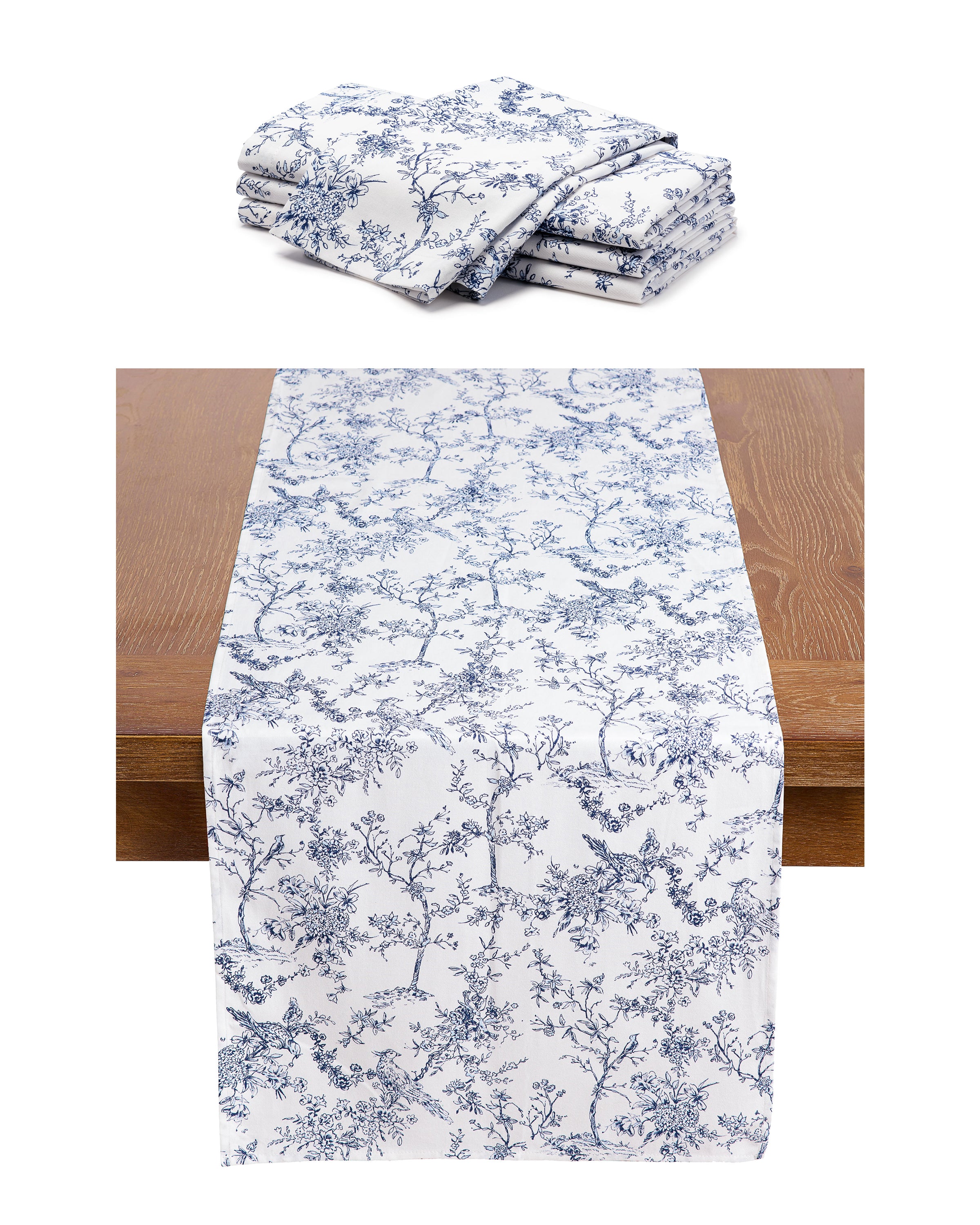 Signature Twill Table Runner & Napkin Set in Timeless Toile