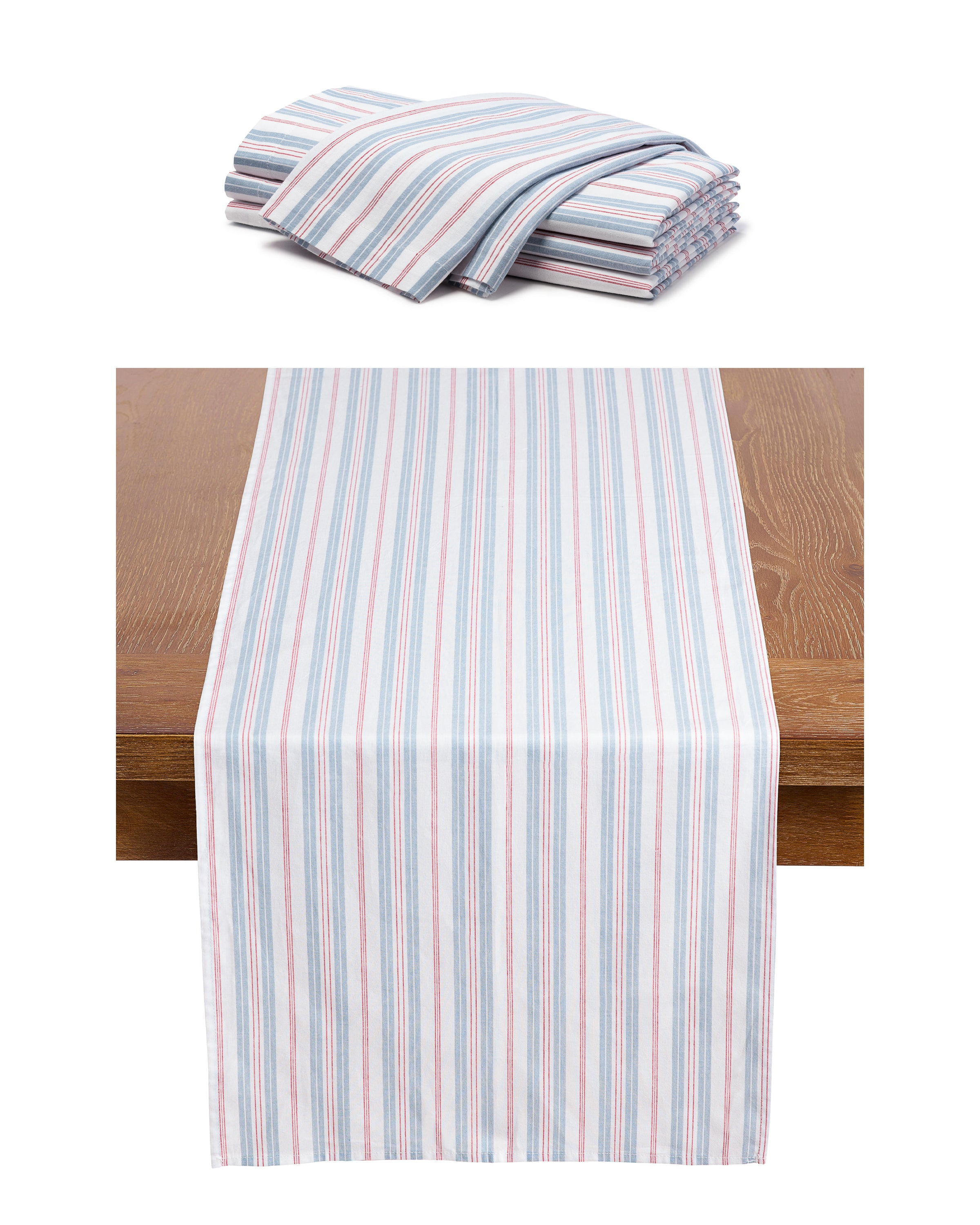 Signature Twill Table Runner & Napkin set in Vintage French Stripes