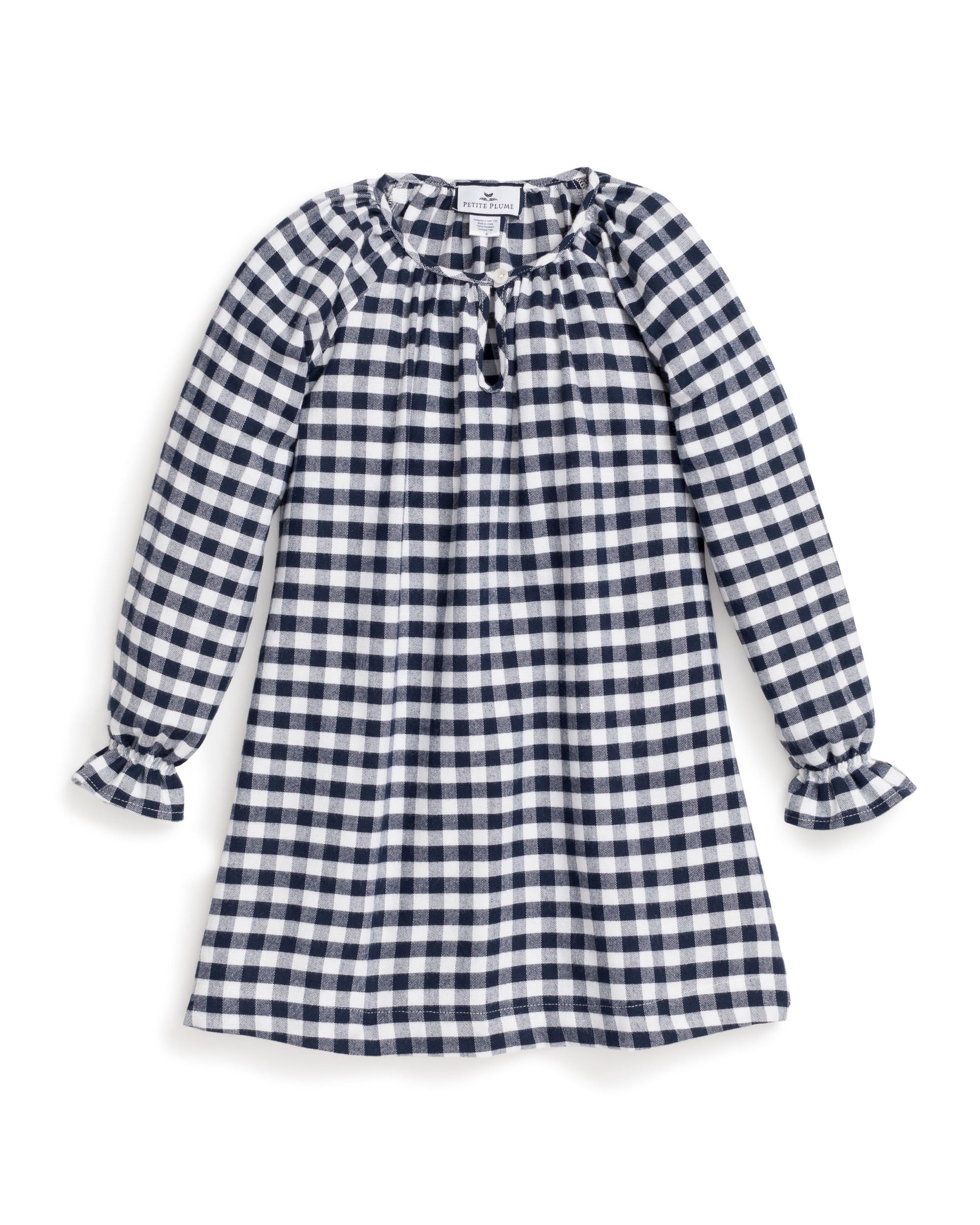 Girl's Flannel Delphine Nightgown in Navy Gingham