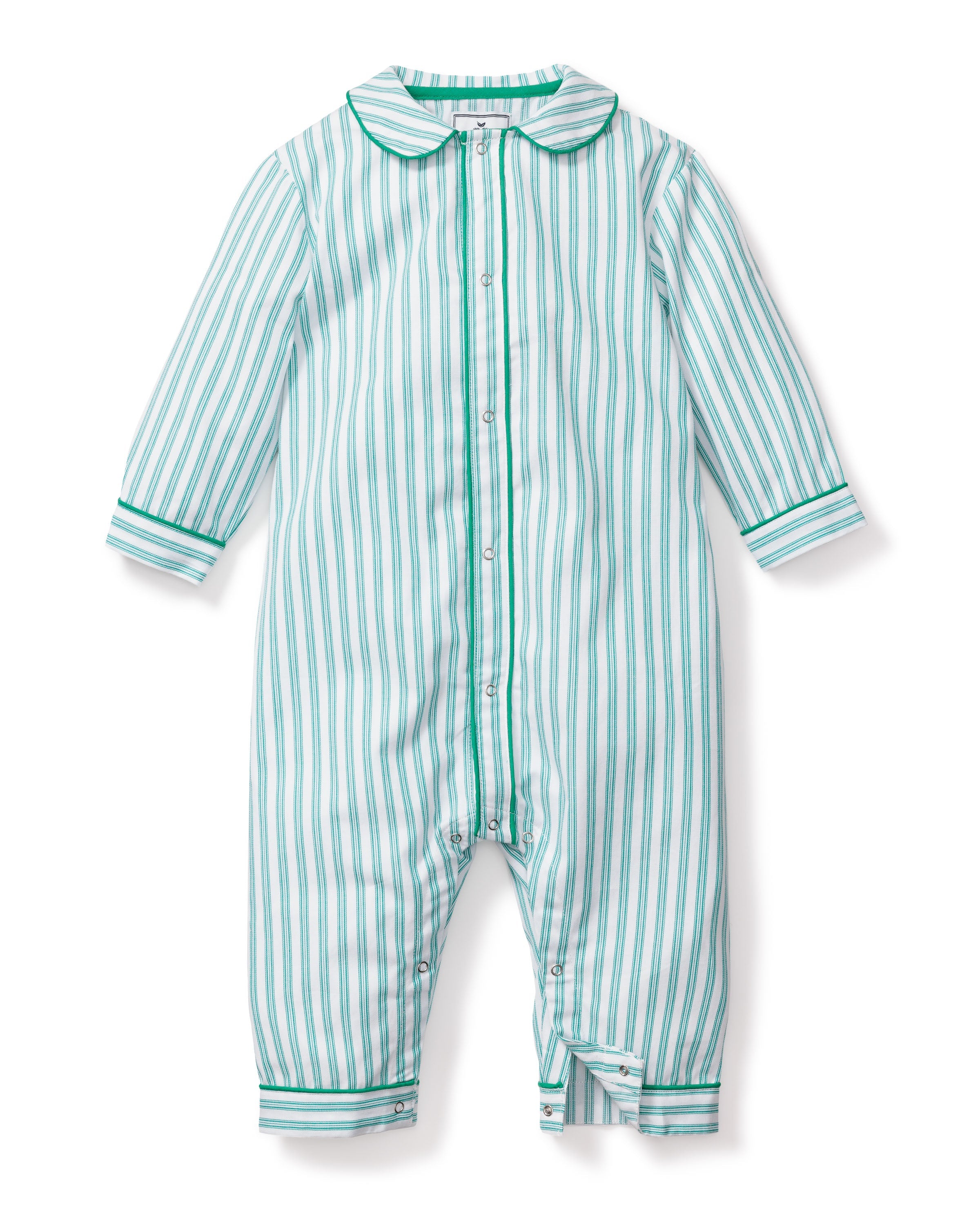 Baby's Twill Romper in Emerald Ticking