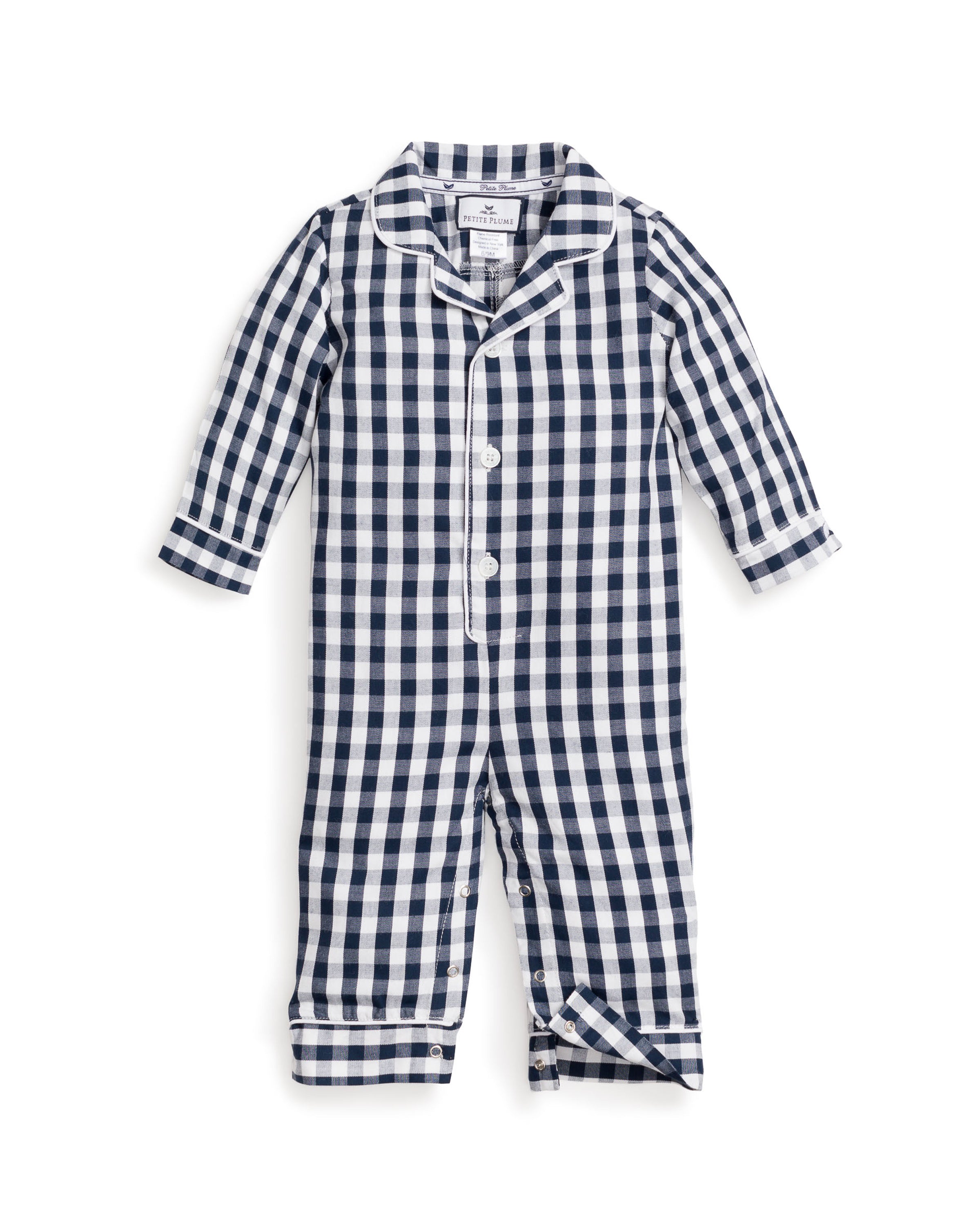 Baby's Twill Winter Romper in Navy Gingham