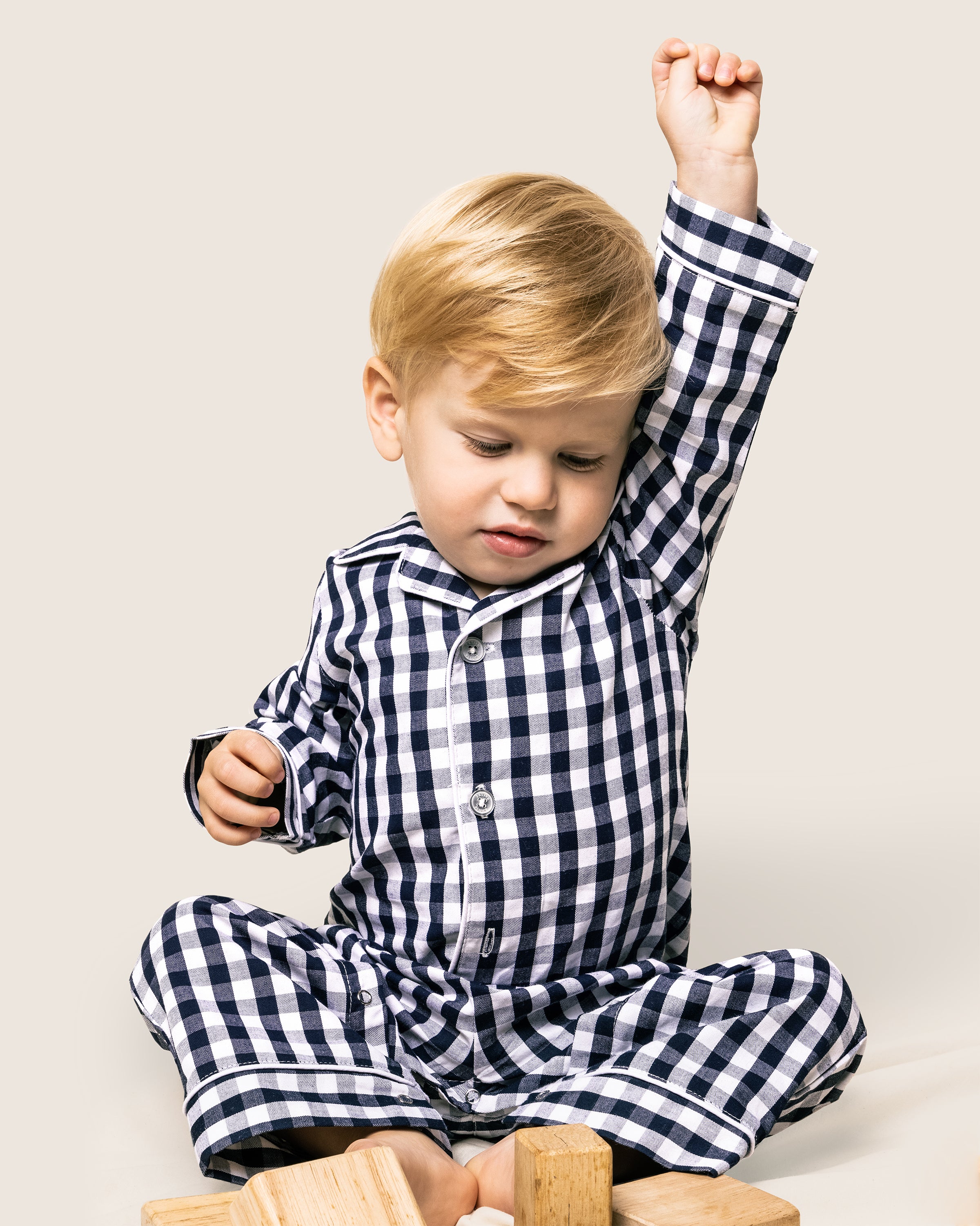 Baby's Twill Winter Romper in Navy Gingham