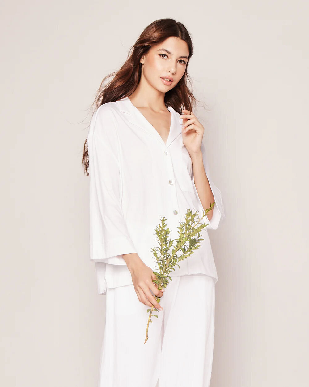 The Olivia Wide Leg Pima Pajama Set in White