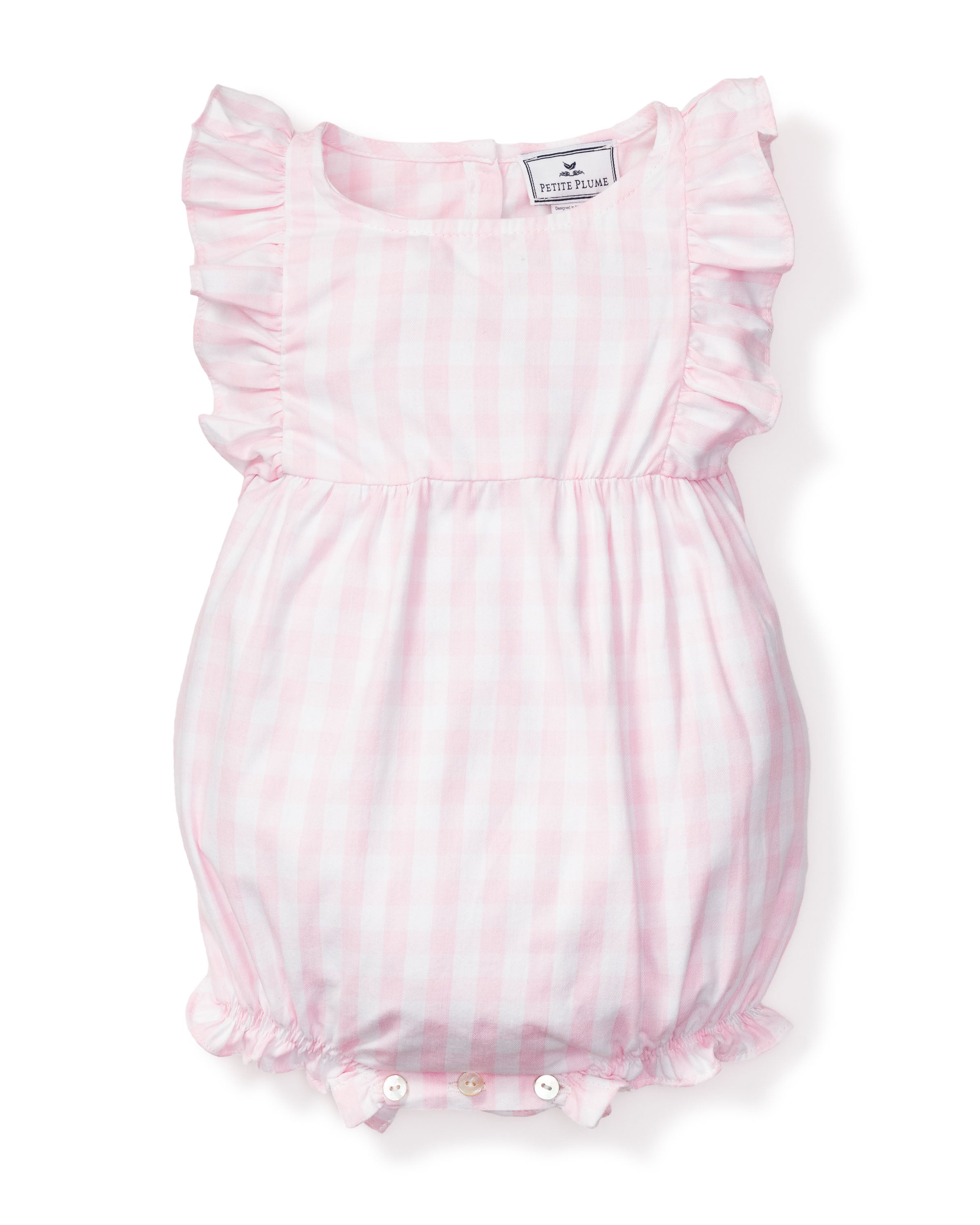 Baby's Twill Ruffled Romper in Pink Gingham