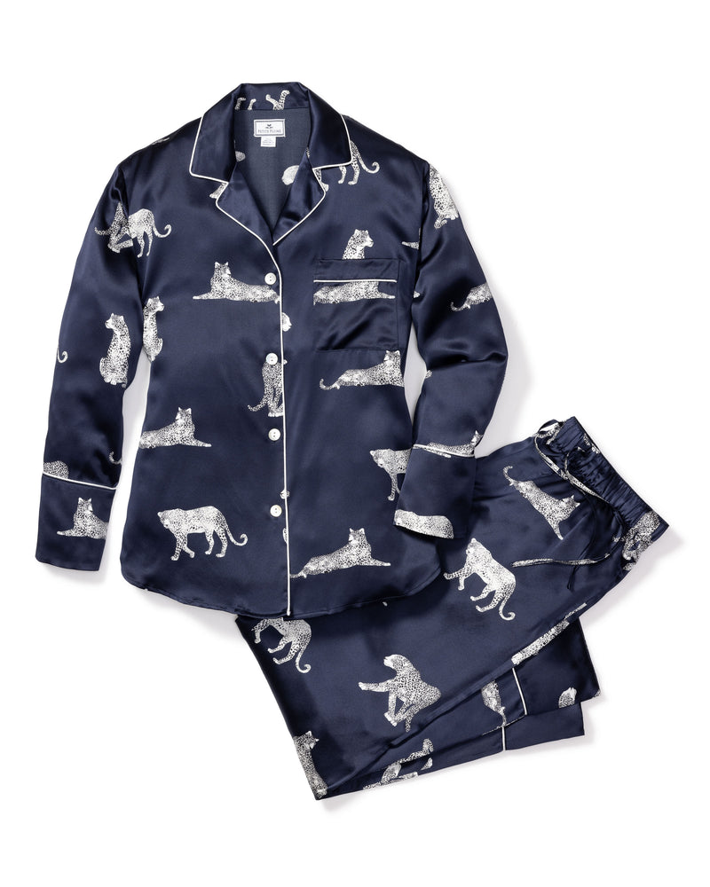 Women's Navy Silk Pajamas