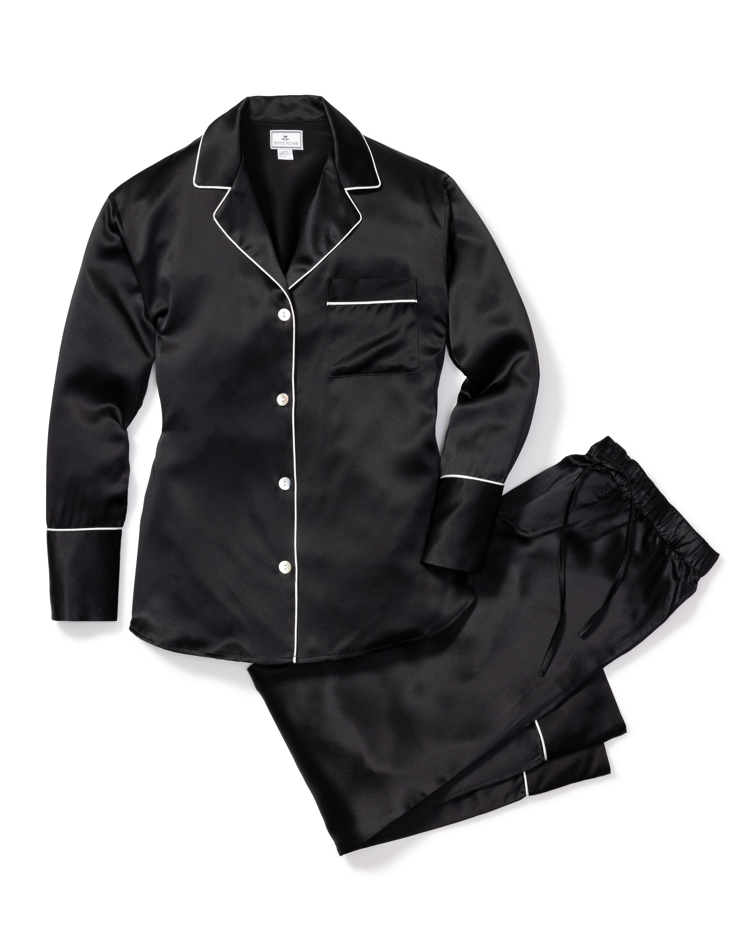 Women's Silk Pajama Set in Black – Petite Plume