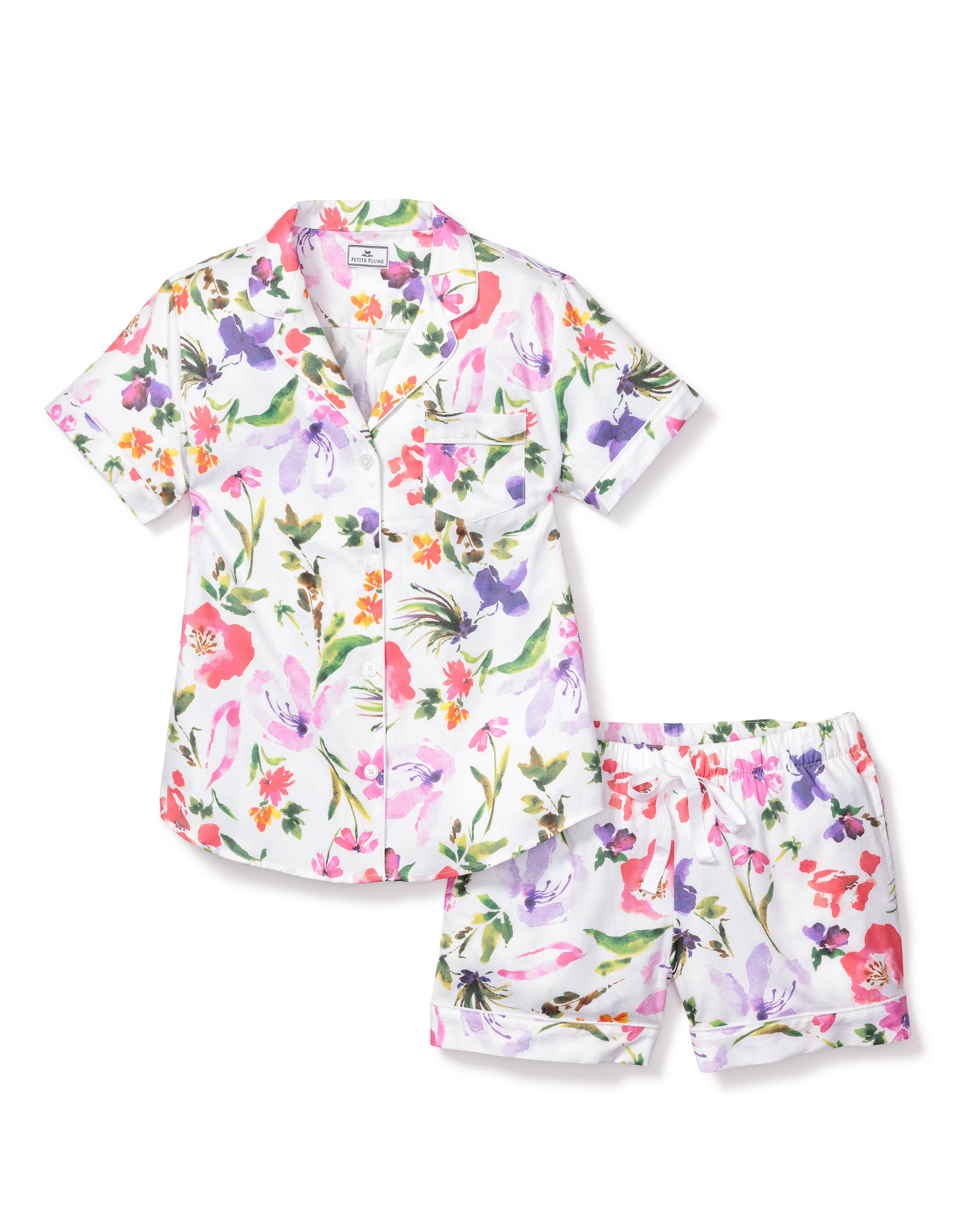 Women's Twill Pajama Short Sleeve Short Set in Gardens of Giverny ...