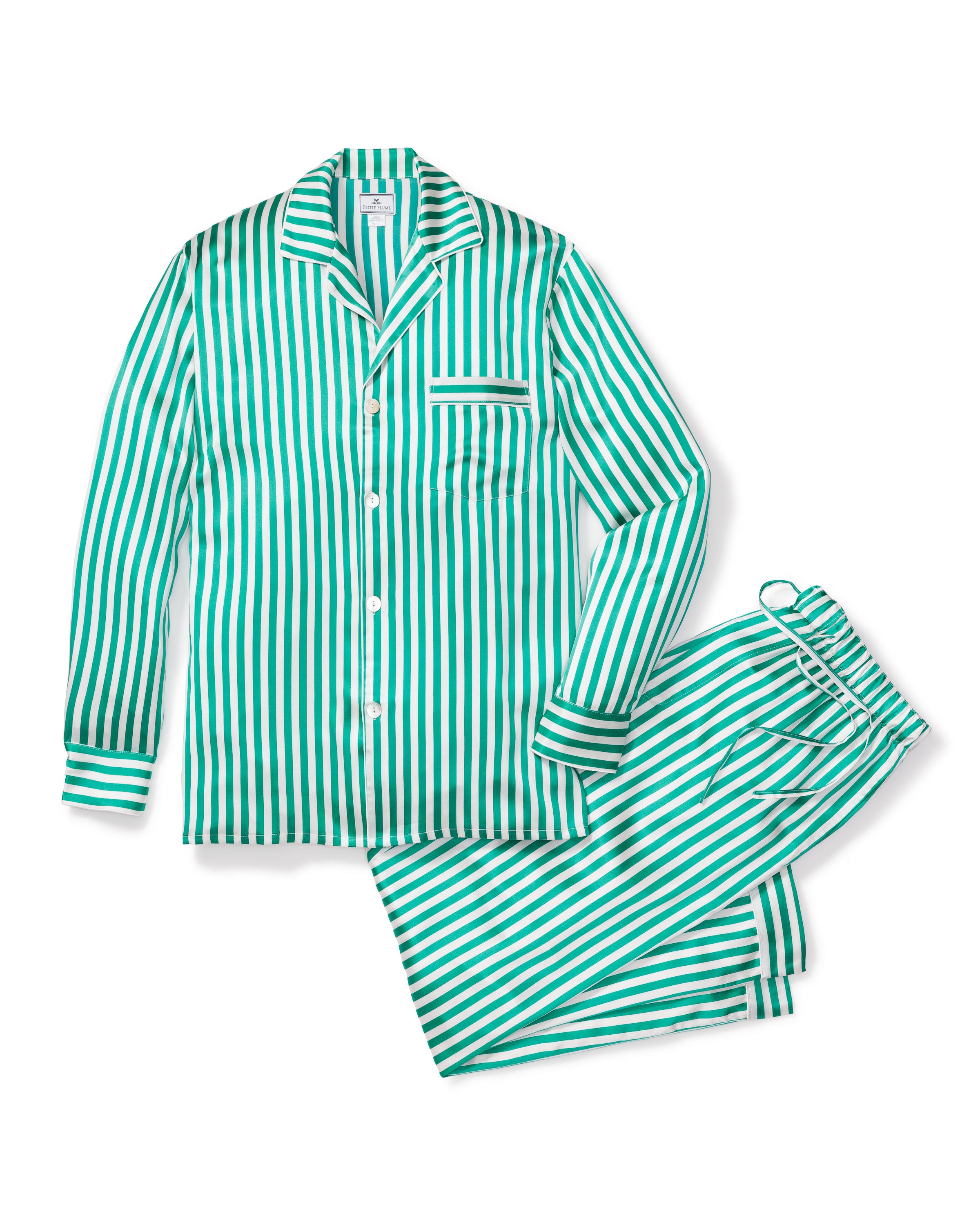 Men's Silk Pajama Set in Green Stripe