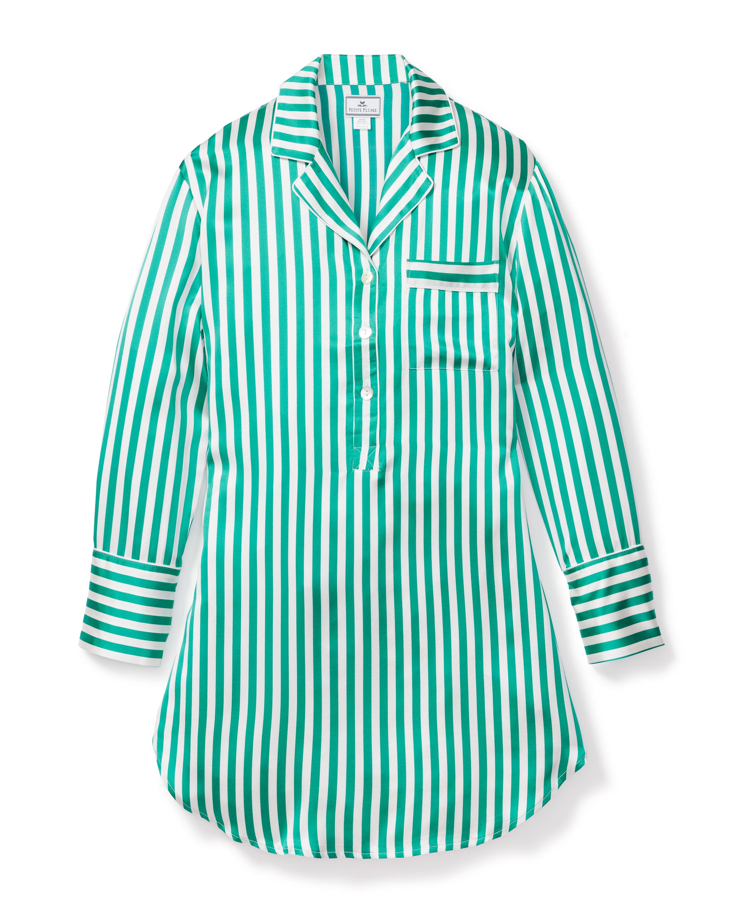 Women's Silk Nightshirt in Green Stripe